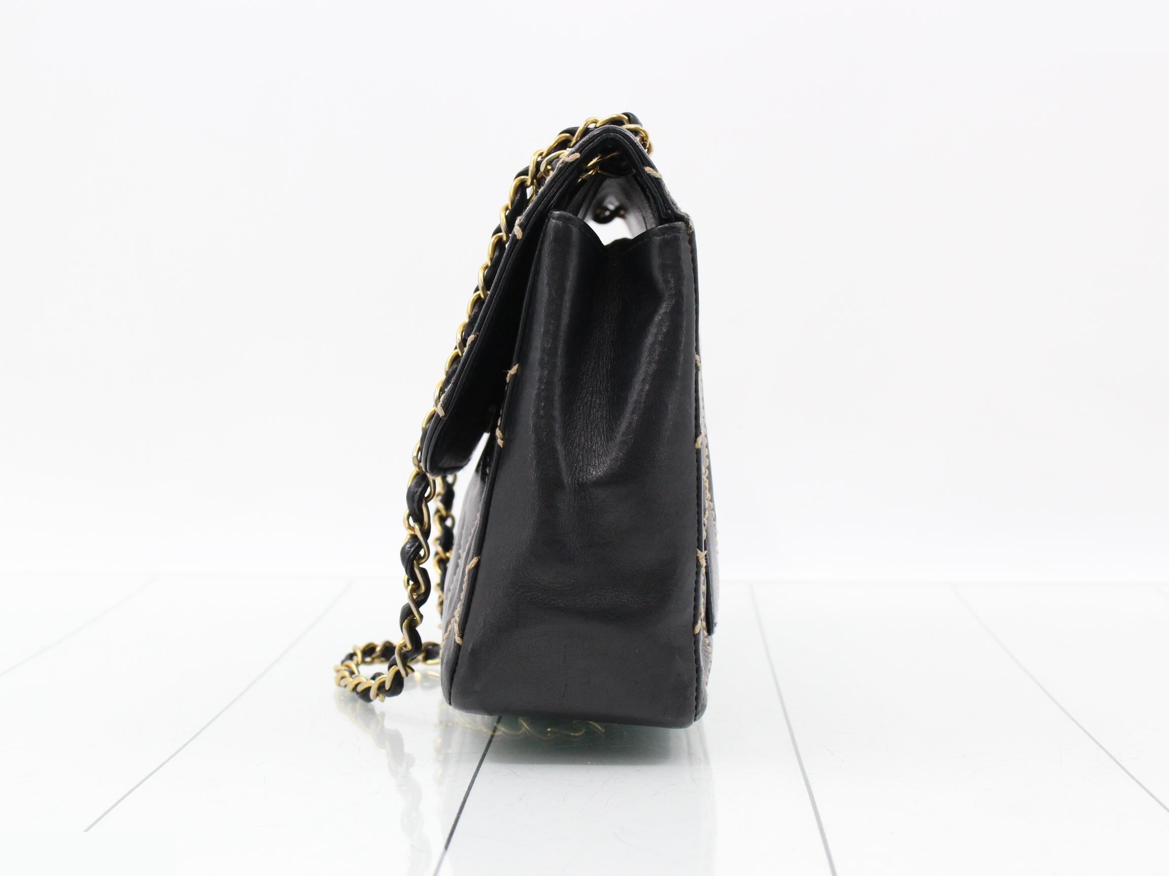 Wild Stitch Double Chain Shoulder Bag, Lambskin, Black, Series 7, Box and Seal Included, W28 — view 3