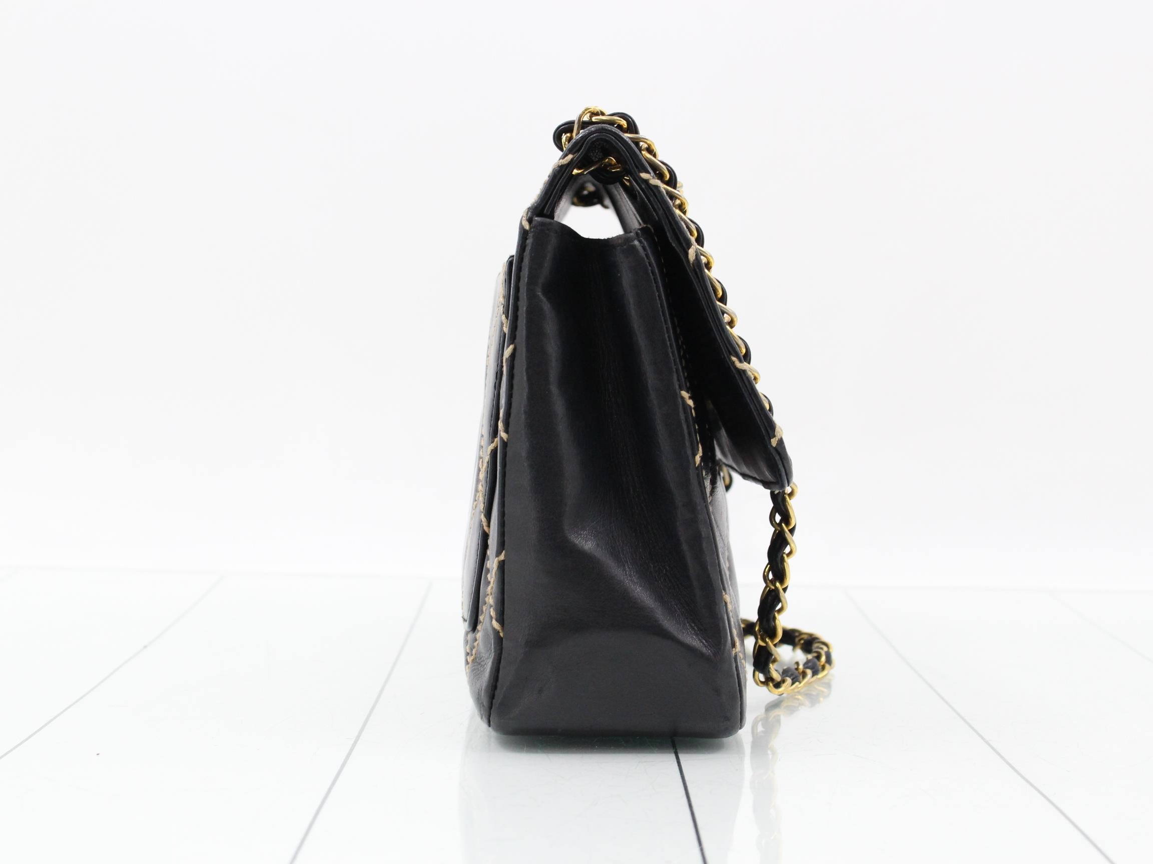 Wild Stitch Double Chain Shoulder Bag, Lambskin, Black, Series 7, Box and Seal Included, W28 — view 4