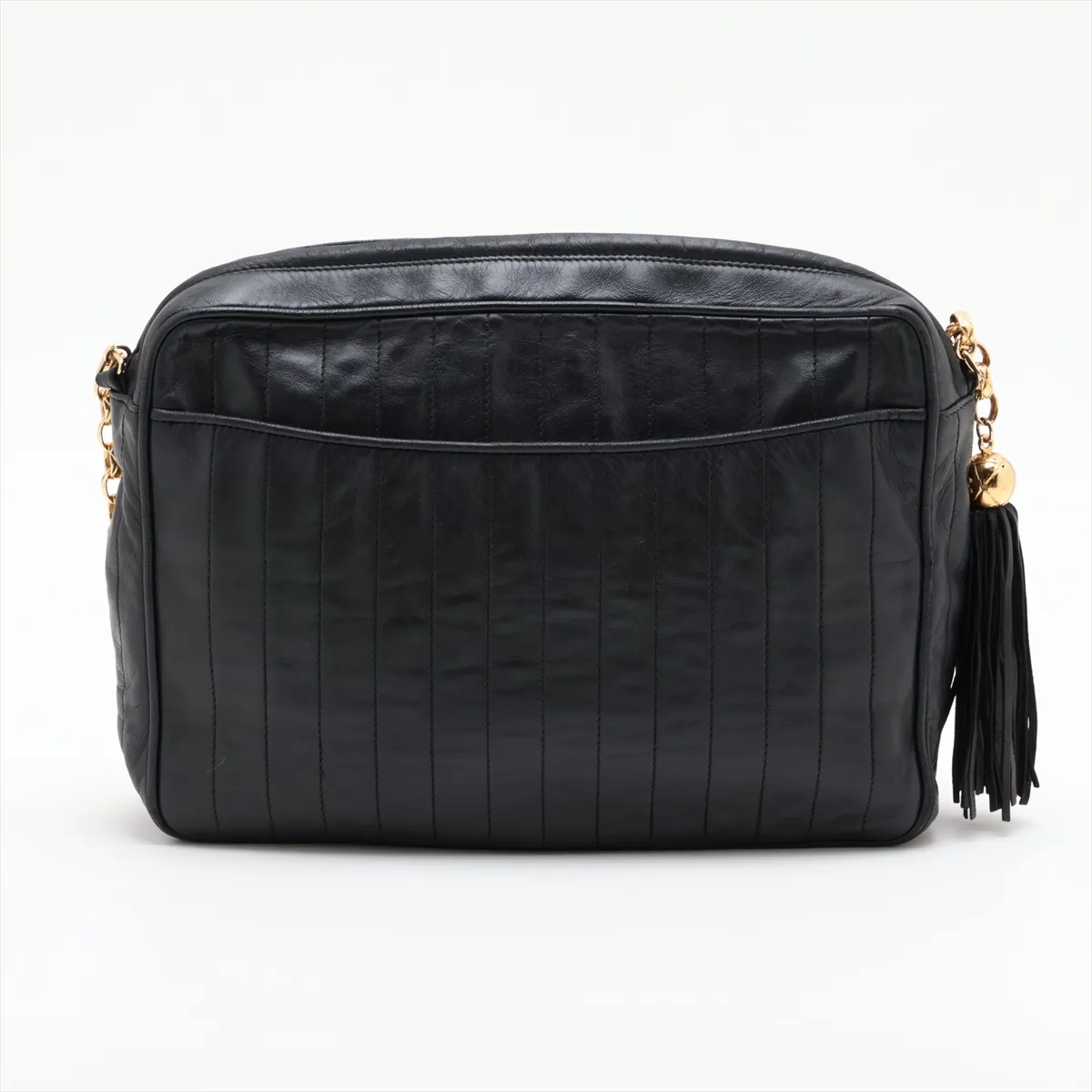 Coco Mark Lambskin Chain Shoulder Bag with Fringe, Black, Gold Hardware — view 2