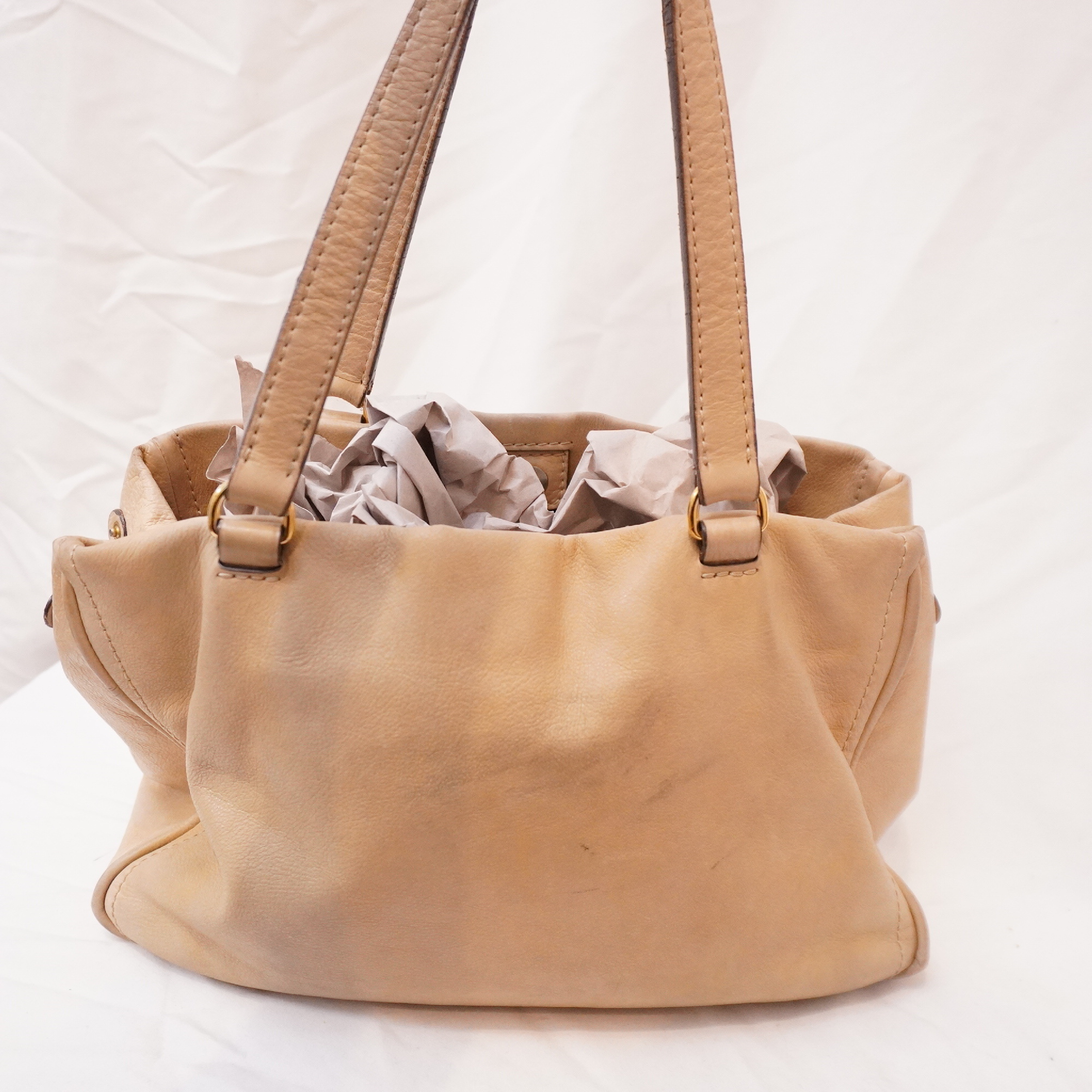 Anagram embossed fringe tassel design tan beige tote bag — view 7