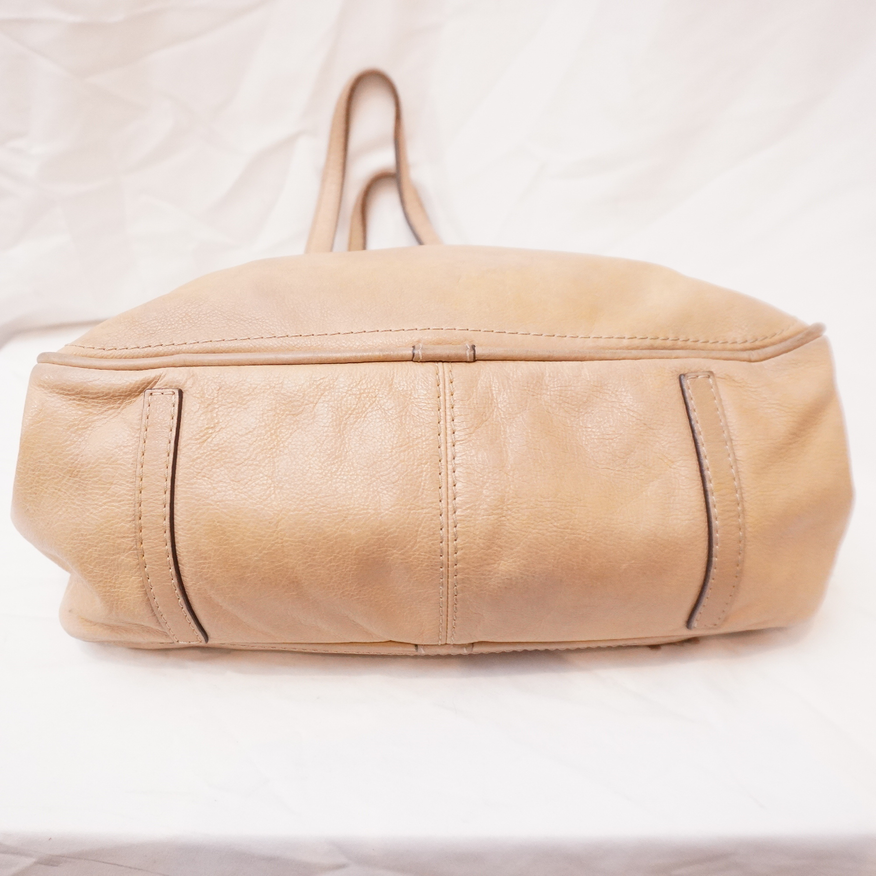 Anagram embossed fringe tassel design tan beige tote bag — view 8