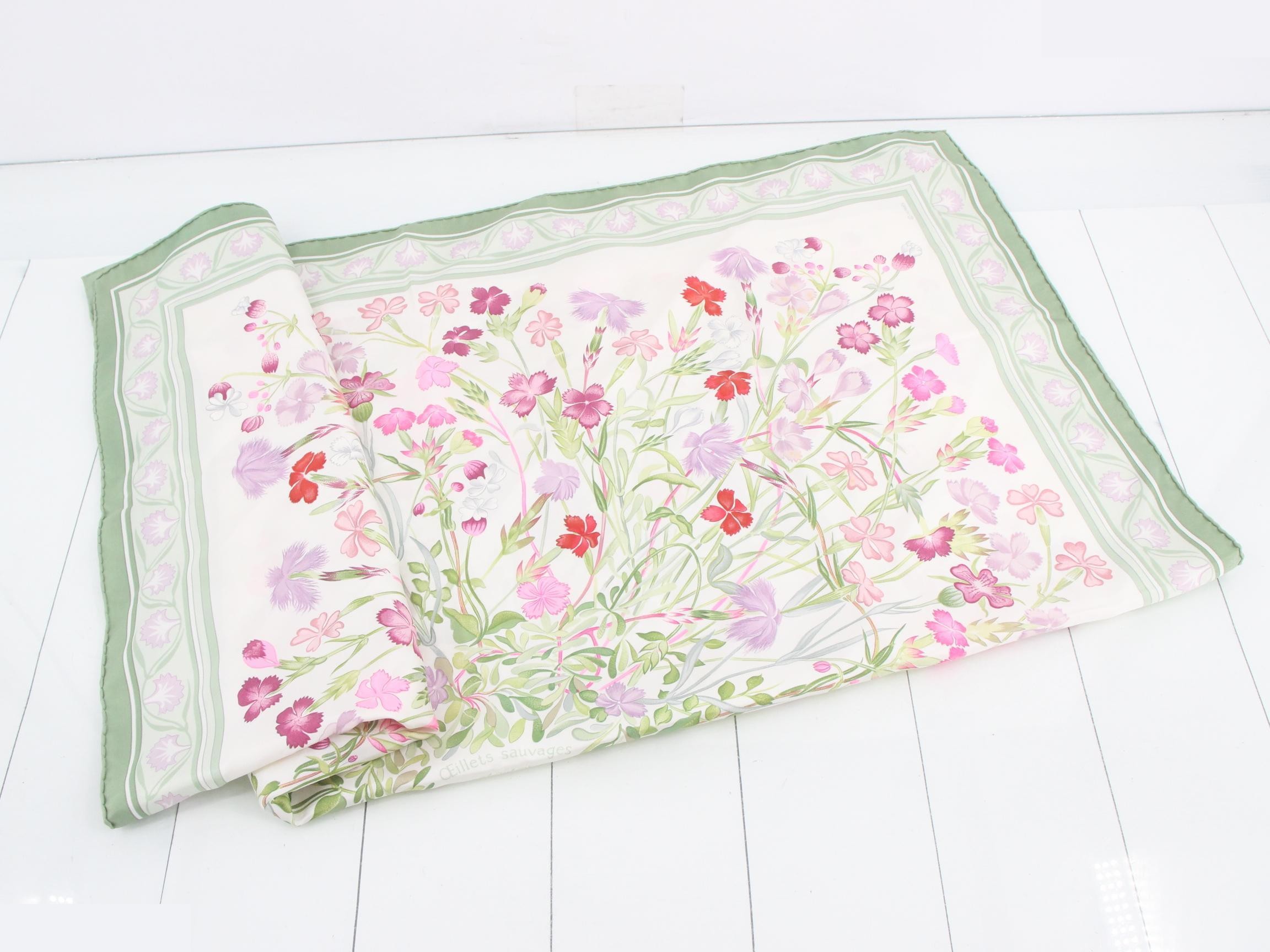 Carré 90 Wild Carnation and Dianthus Silk Scarf — view 3