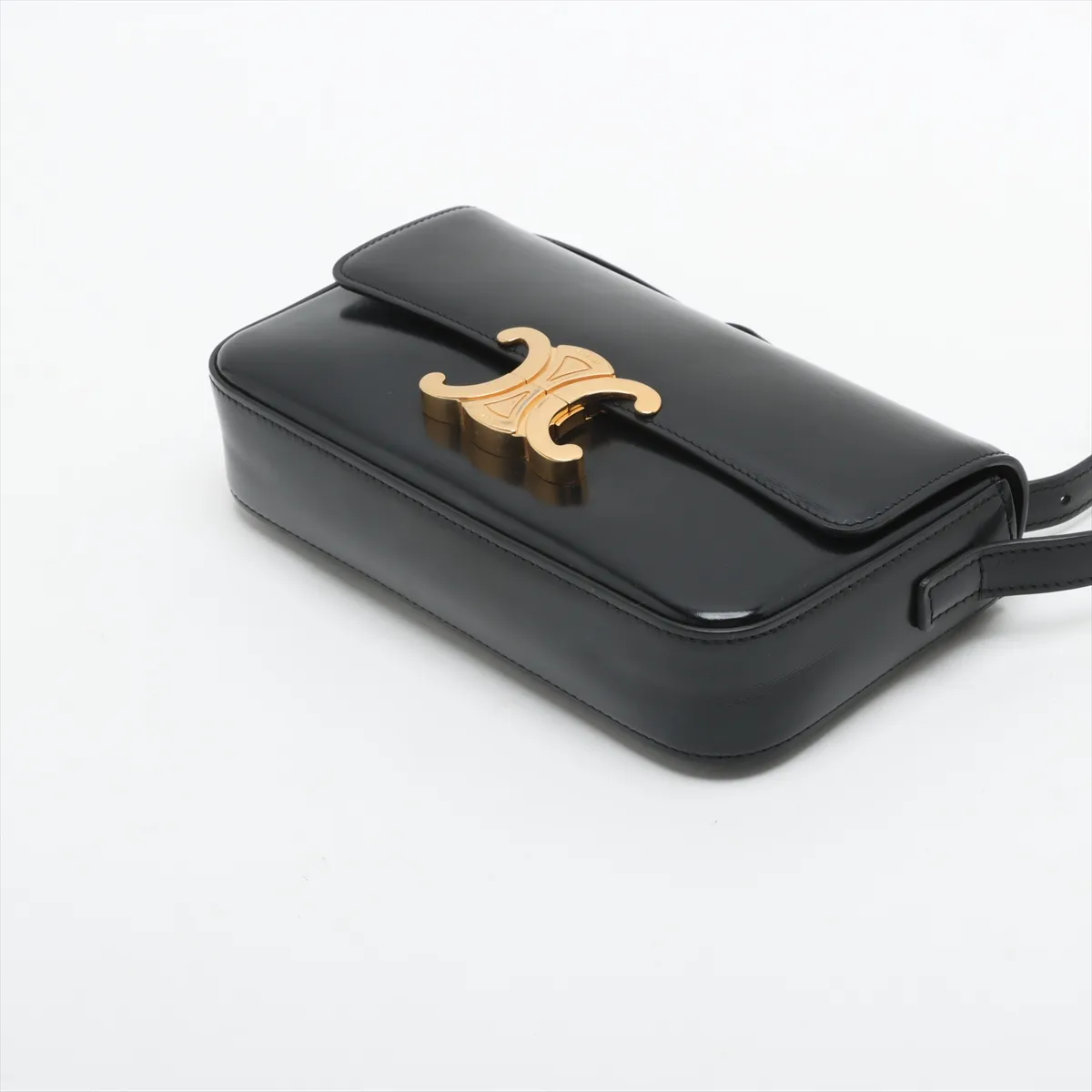 Triomphe Leather Shoulder Bag Black — view 3