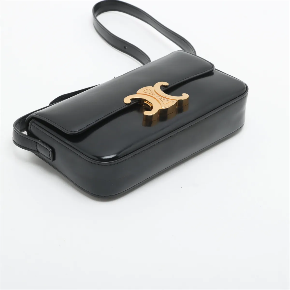 Triomphe Leather Shoulder Bag Black — view 4