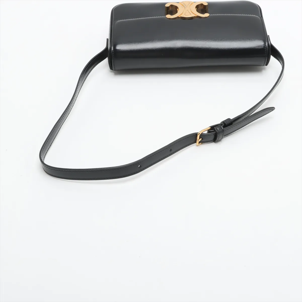 Triomphe Leather Shoulder Bag Black — view 5