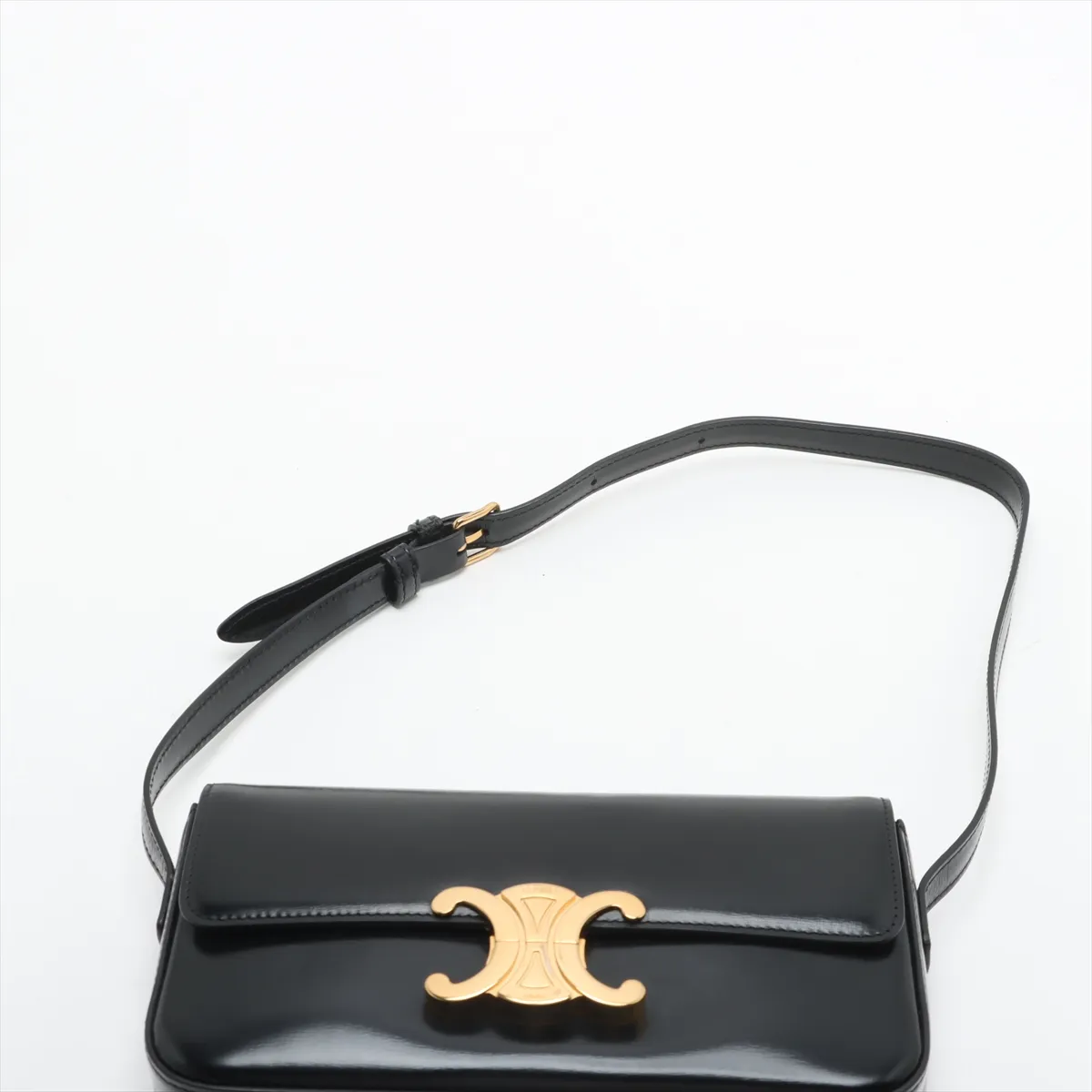 Triomphe Leather Shoulder Bag Black — view 6
