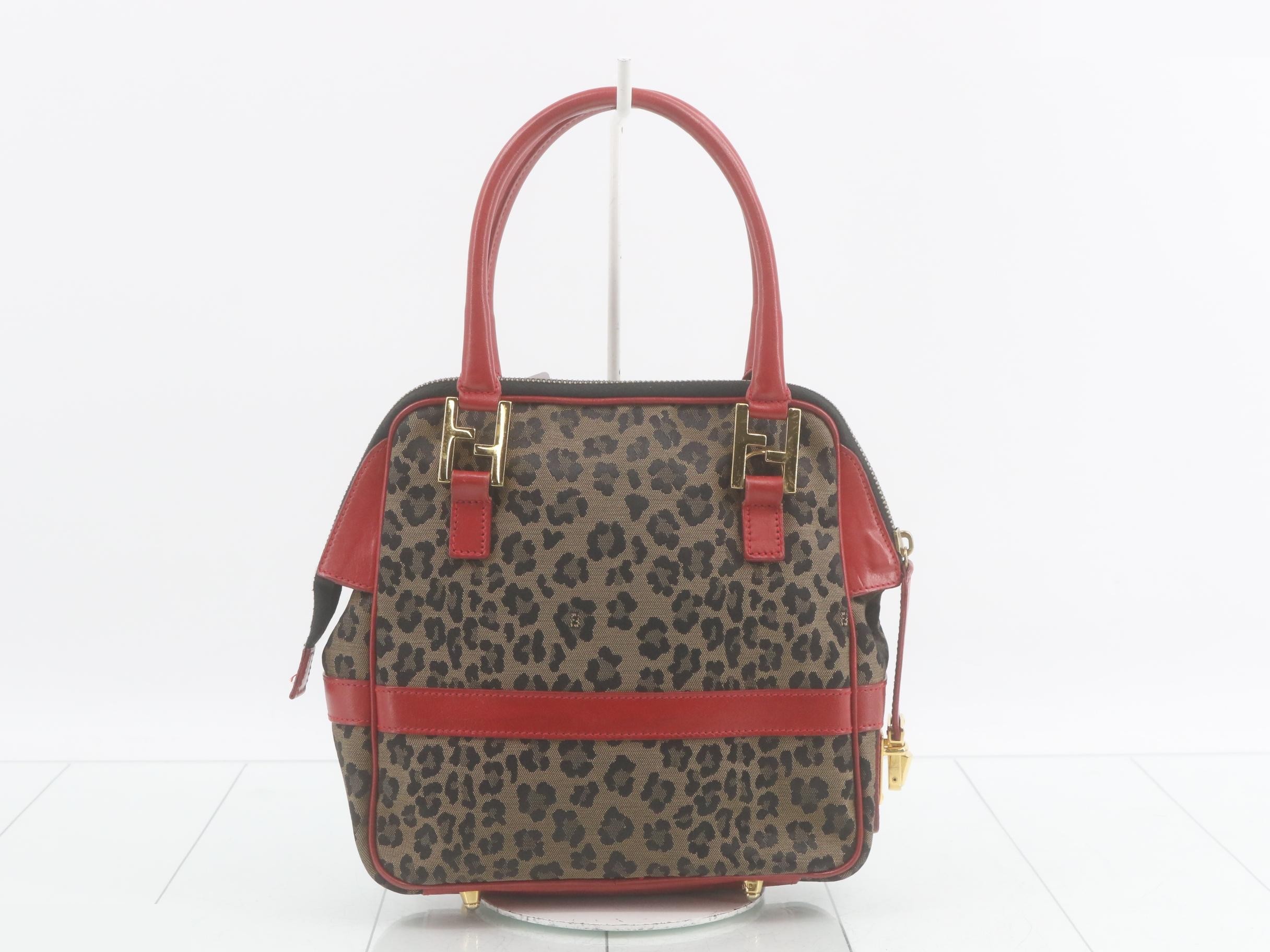 2-way bag, canvas, brown x red leopard print — view 2