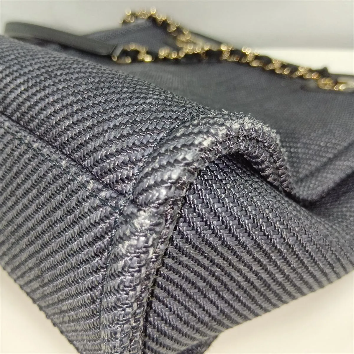 Deauville PM Mixed Fiber x Lambskin Chain Tote Bag, Navy x Black, Gold Hardware, 30163034 (Serial Number in the 30s) — view 12