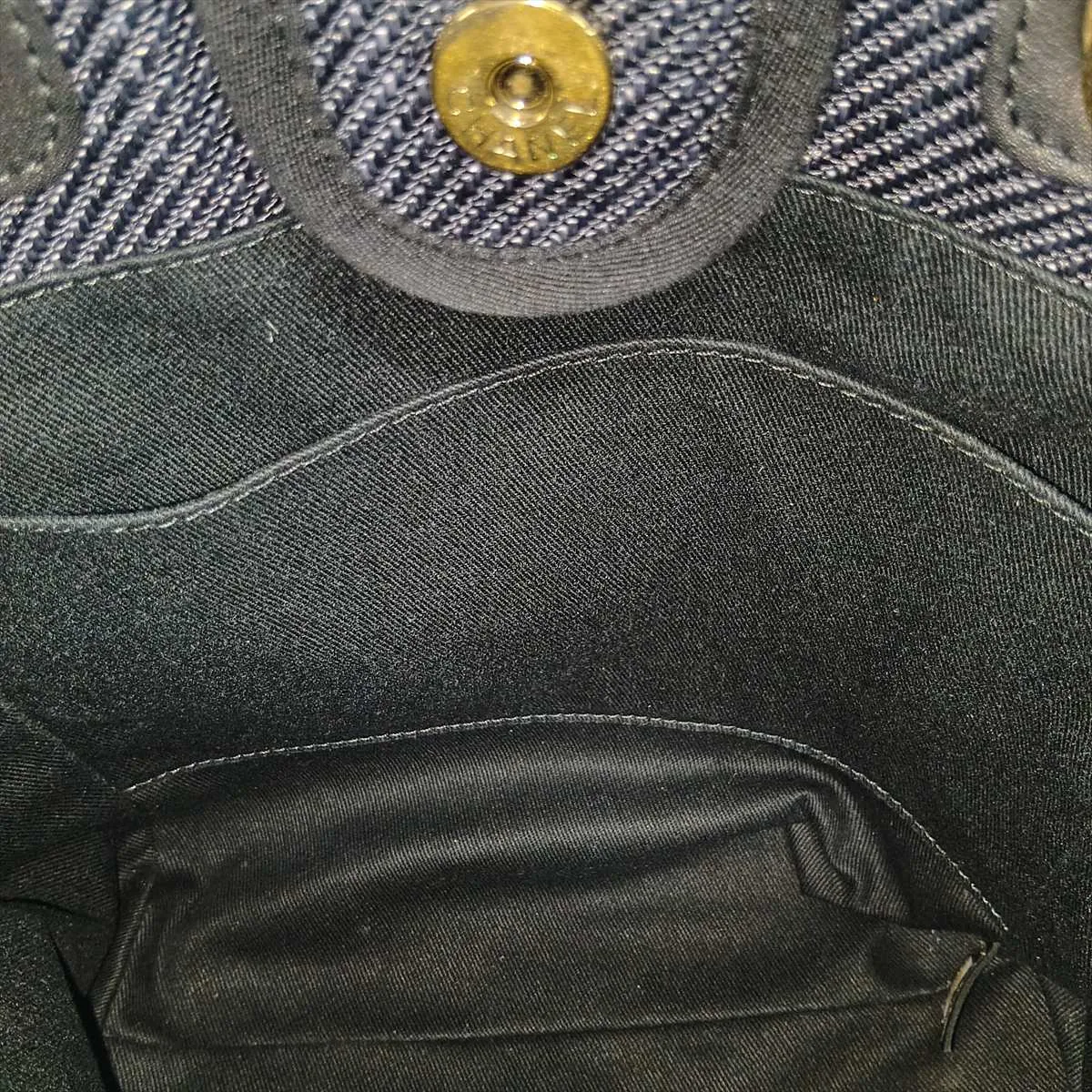 Deauville PM Mixed Fiber x Lambskin Chain Tote Bag, Navy x Black, Gold Hardware, 30163034 (Serial Number in the 30s) — view 13
