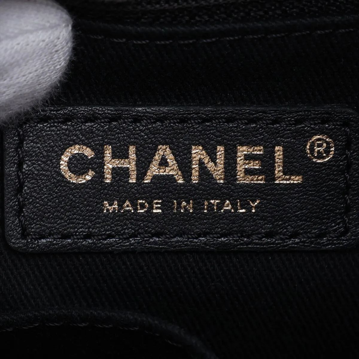 Deauville PM Mixed Fiber x Lambskin Chain Tote Bag, Navy x Black, Gold Hardware, 30163034 (Serial Number in the 30s) — view 10