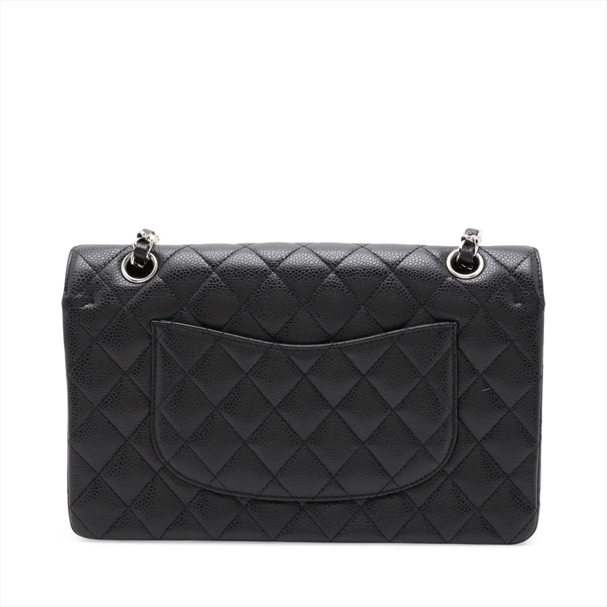 [Individually packaged] Chanel Matelassé 25 Caviar Skin Double Flap Double Chain Bag, Black with Silver Hardware, 14003476, Serial Number 14, A01112 — view 2