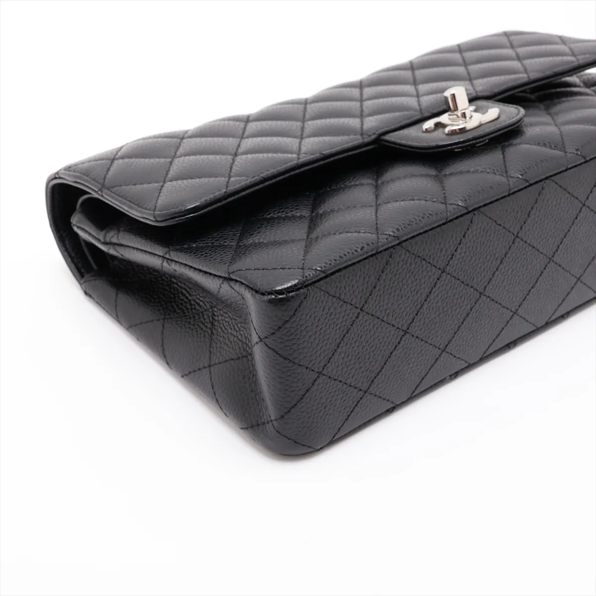 [Individually packaged] Chanel Matelassé 25 Caviar Skin Double Flap Double Chain Bag, Black with Silver Hardware, 14003476, Serial Number 14, A01112 — view 4