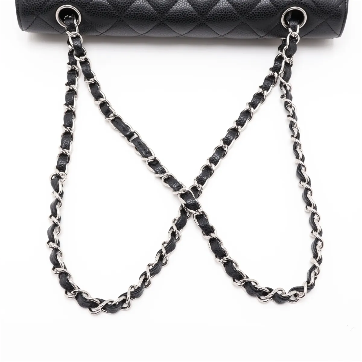 [Individually packaged] Chanel Matelassé 25 Caviar Skin Double Flap Double Chain Bag, Black with Silver Hardware, 14003476, Serial Number 14, A01112 — view 5