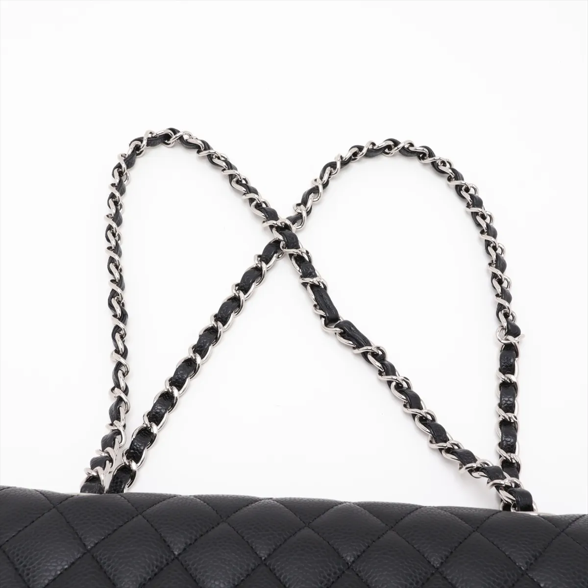 [Individually packaged] Chanel Matelassé 25 Caviar Skin Double Flap Double Chain Bag, Black with Silver Hardware, 14003476, Serial Number 14, A01112 — view 6