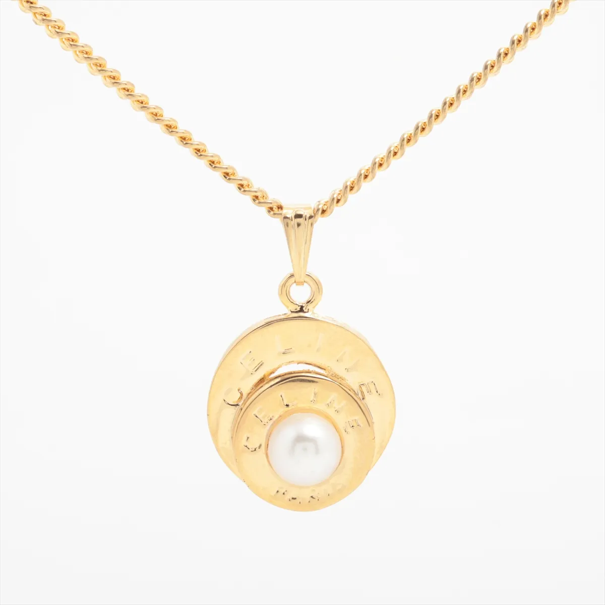 Double Circle Necklace, GP x Faux Pearl, Gold.
