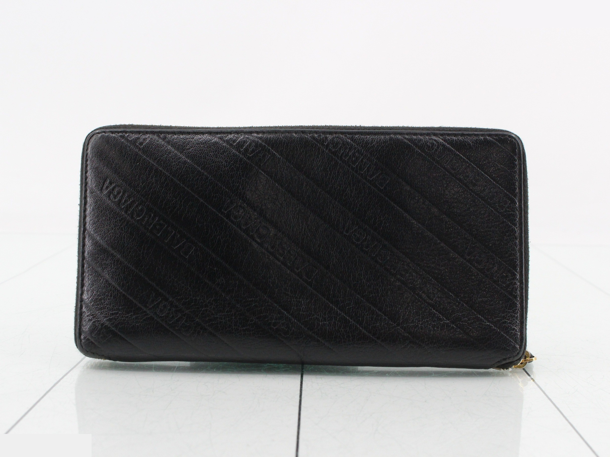 Leather round zipper long wallet, black — view 2