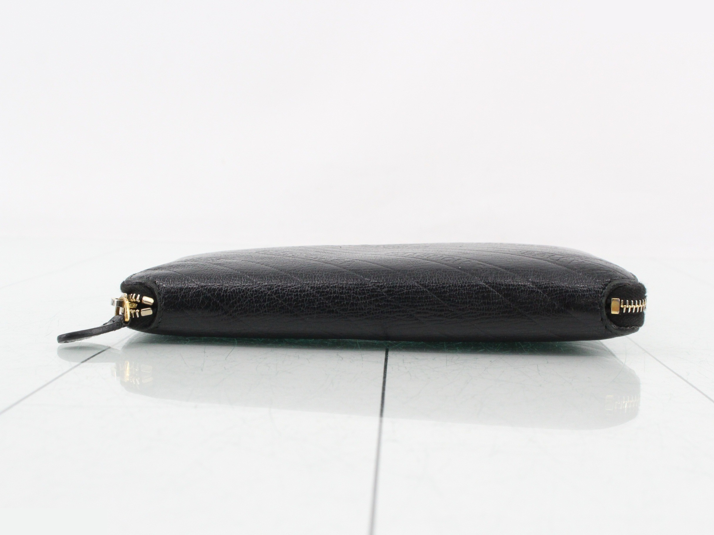 Leather round zipper long wallet, black — view 3