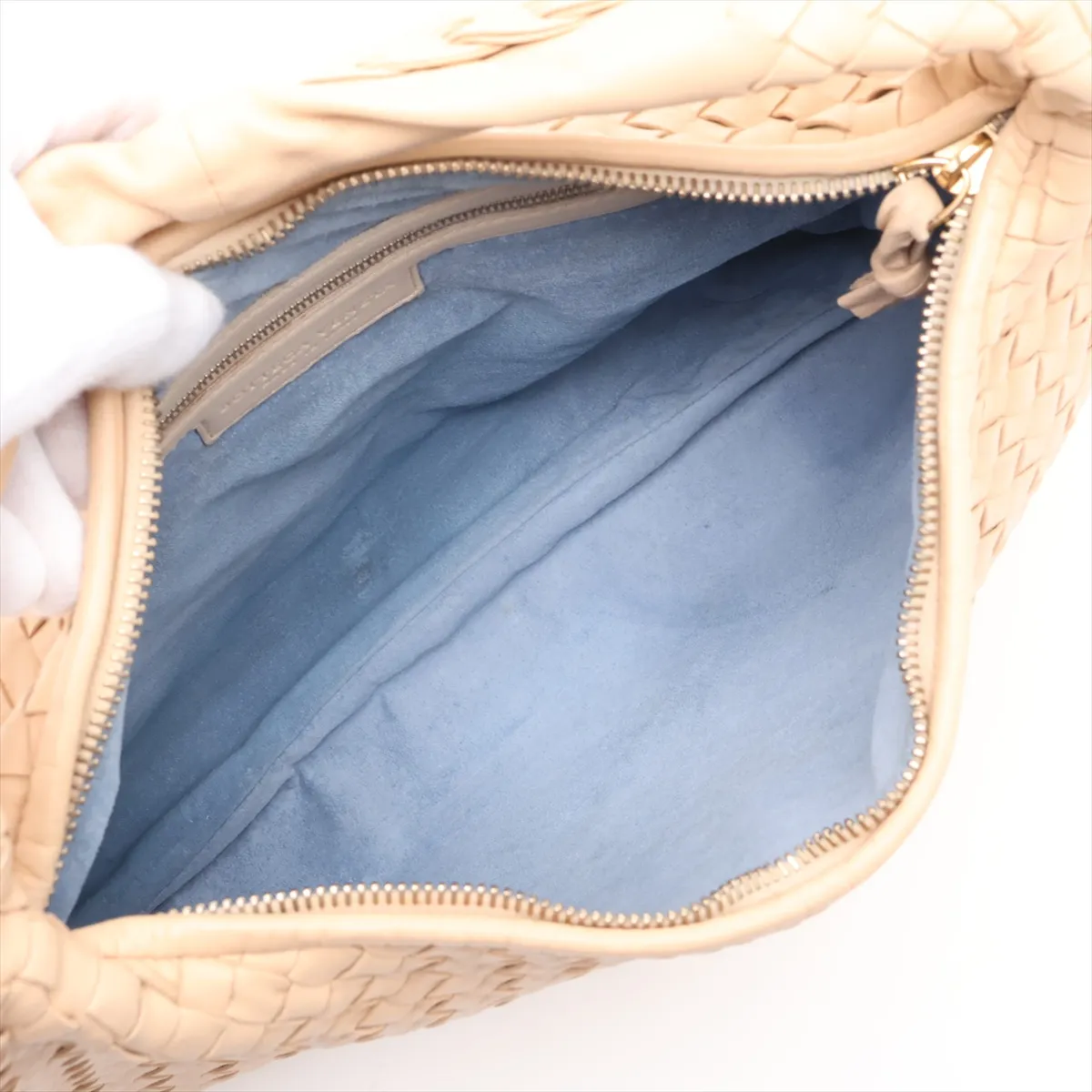 Intrecciato Hobo Leather Shoulder Bag, Beige, 115653 — view 7