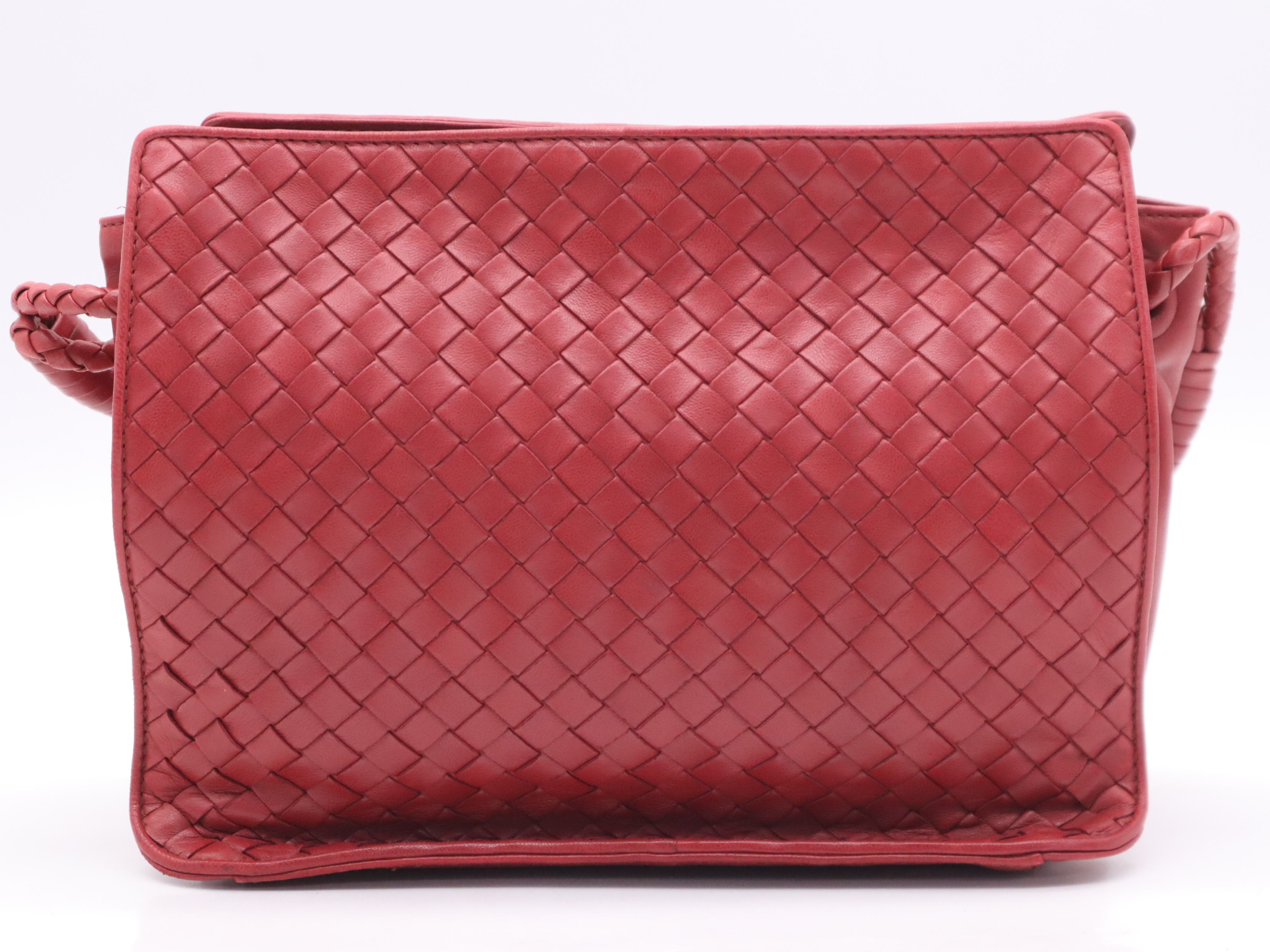 Leather Intrecciato One-Shoulder Bag, Red, Gold Hardware, Shoulder Bag — view 2