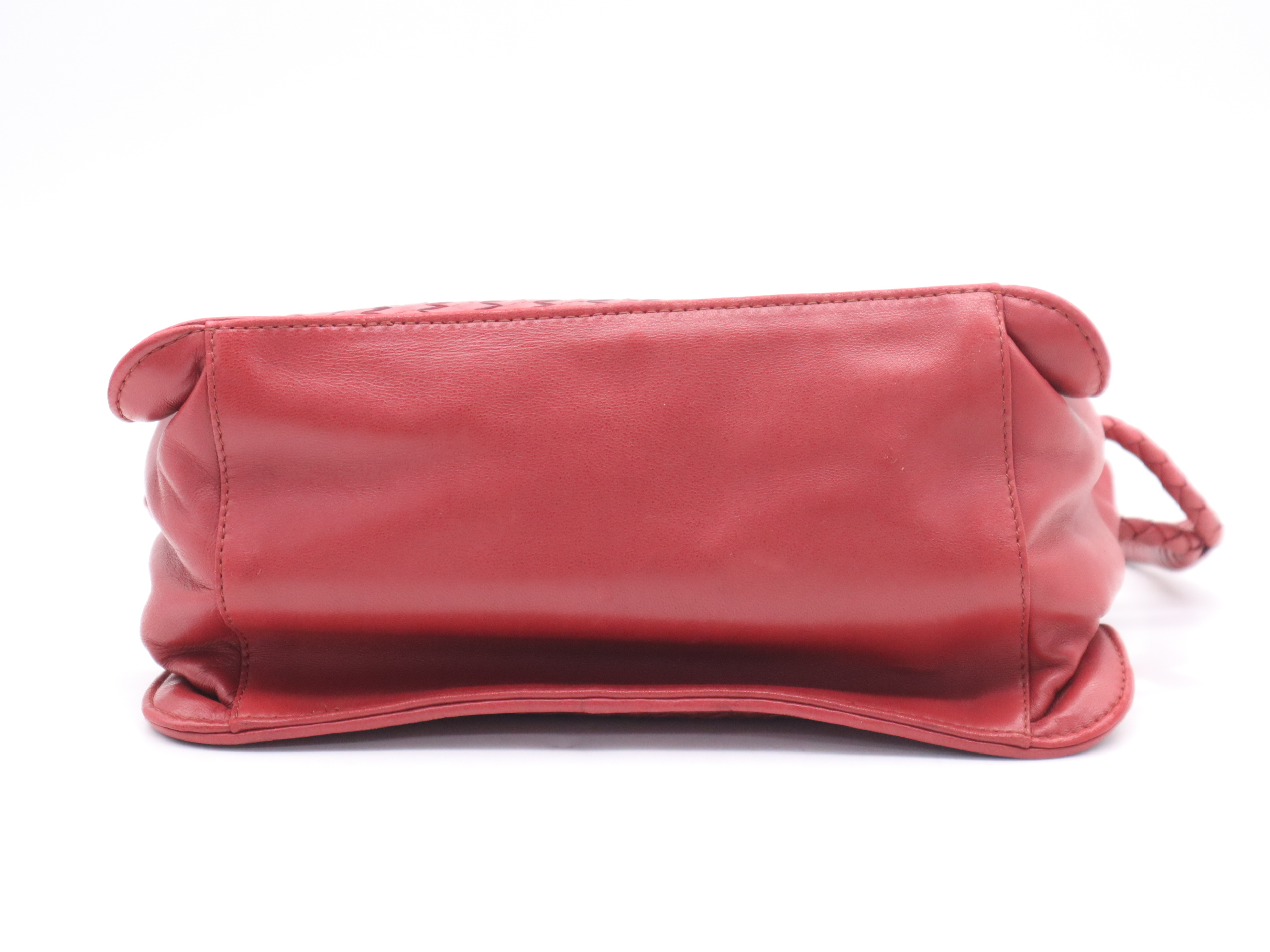 Leather Intrecciato One-Shoulder Bag, Red, Gold Hardware, Shoulder Bag — view 4