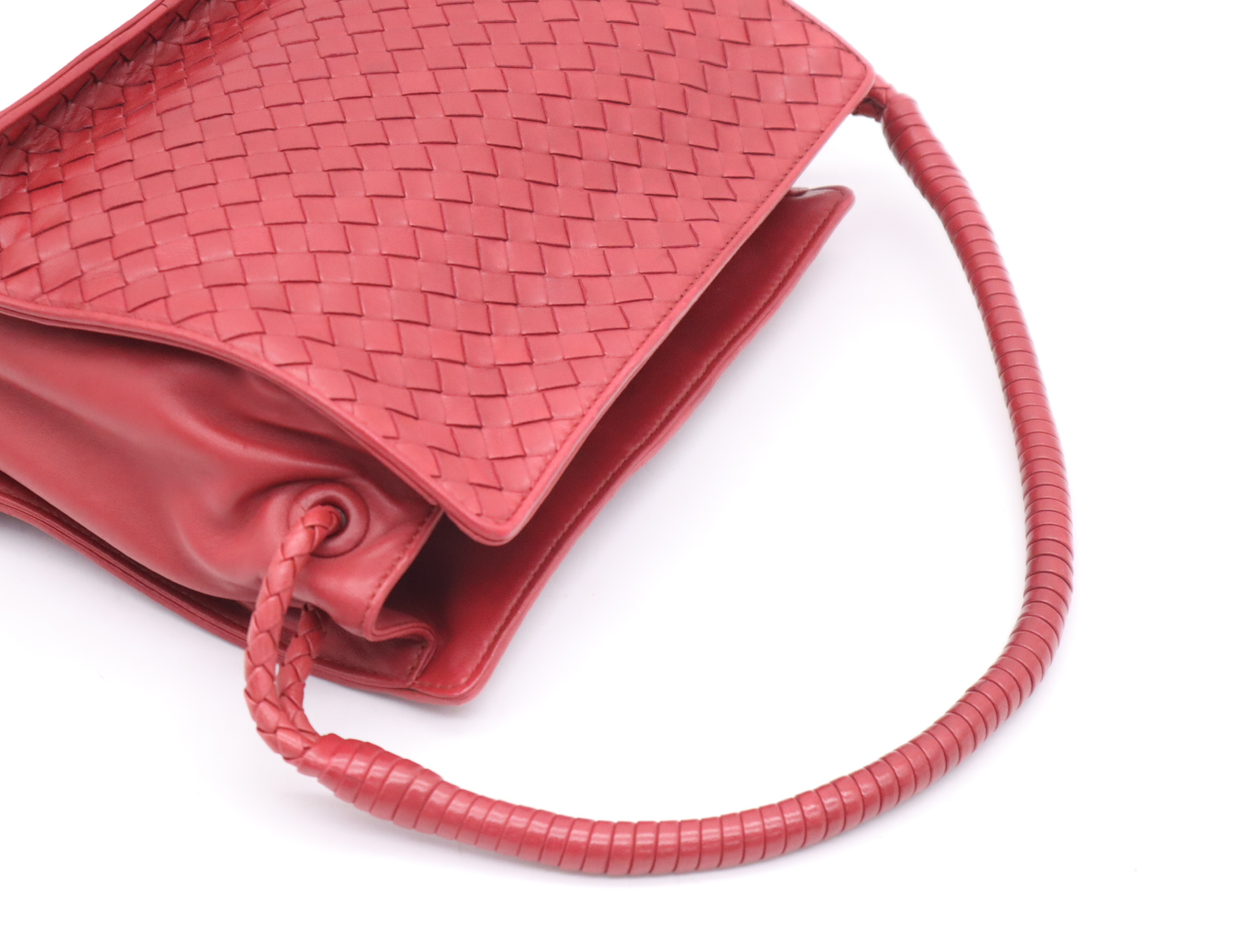 Leather Intrecciato One-Shoulder Bag, Red, Gold Hardware, Shoulder Bag — view 6