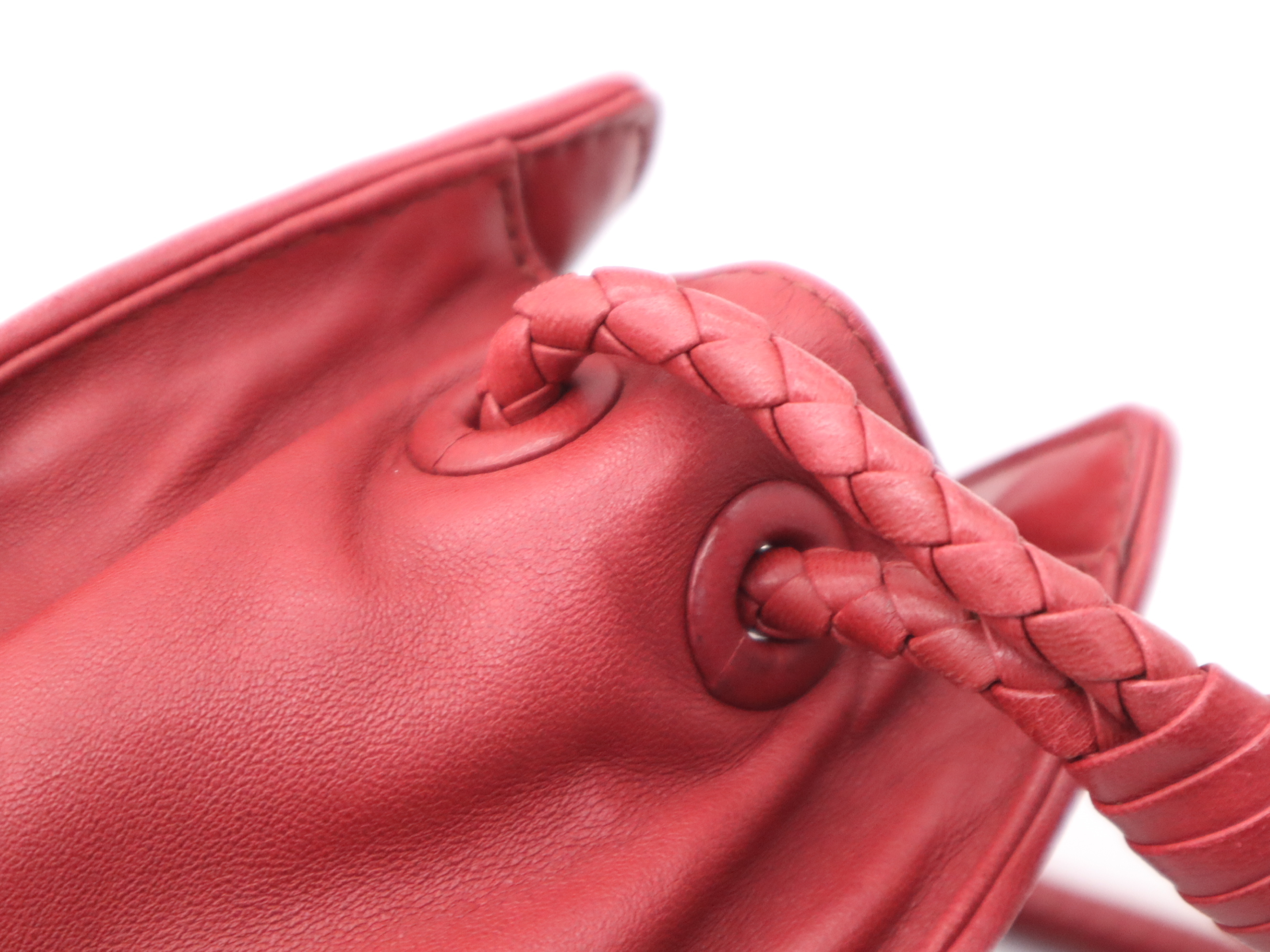 Leather Intrecciato One-Shoulder Bag, Red, Gold Hardware, Shoulder Bag — view 7