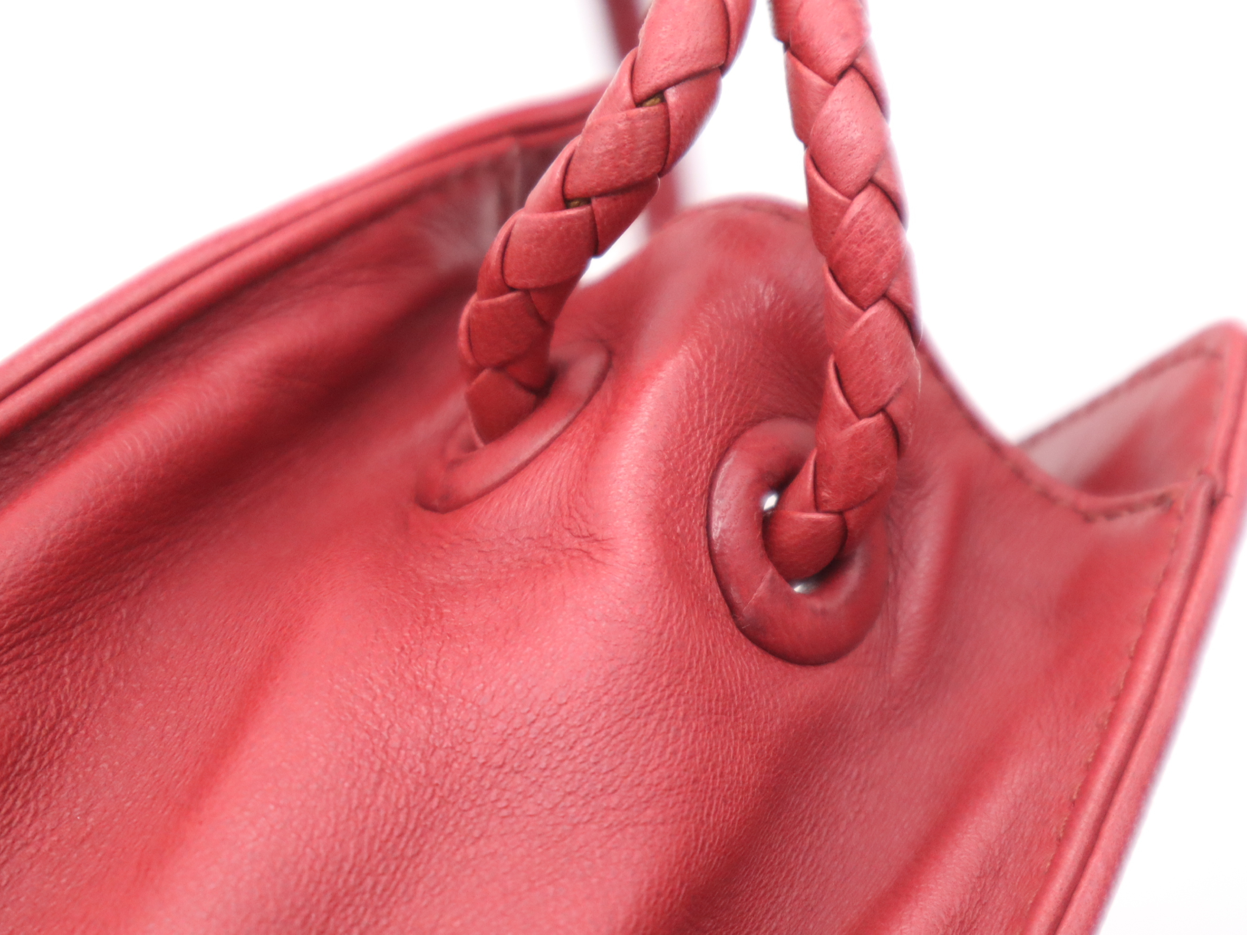 Leather Intrecciato One-Shoulder Bag, Red, Gold Hardware, Shoulder Bag — view 8