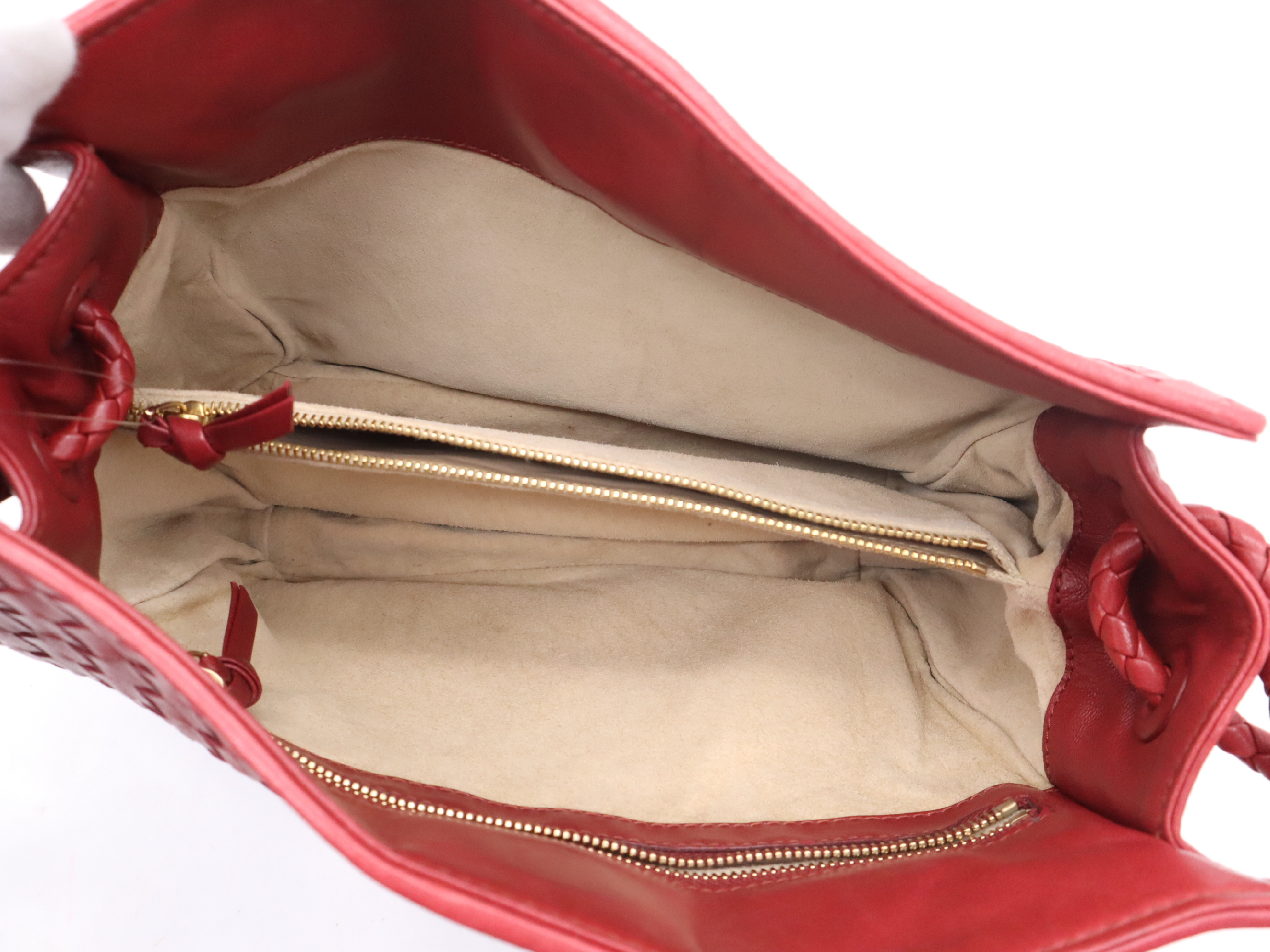 Leather Intrecciato One-Shoulder Bag, Red, Gold Hardware, Shoulder Bag — view 10