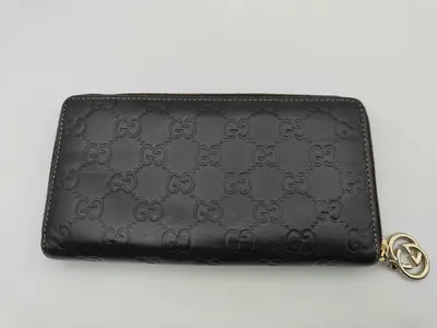 212110 Guccissima Round Zip Leather Brown Wallet