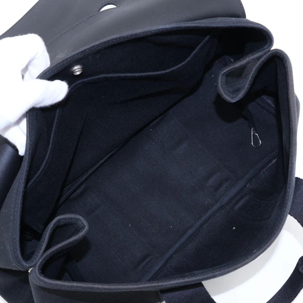 Valparaiso MM Toile Chevron x Leather Black Silver Hardware — view 7