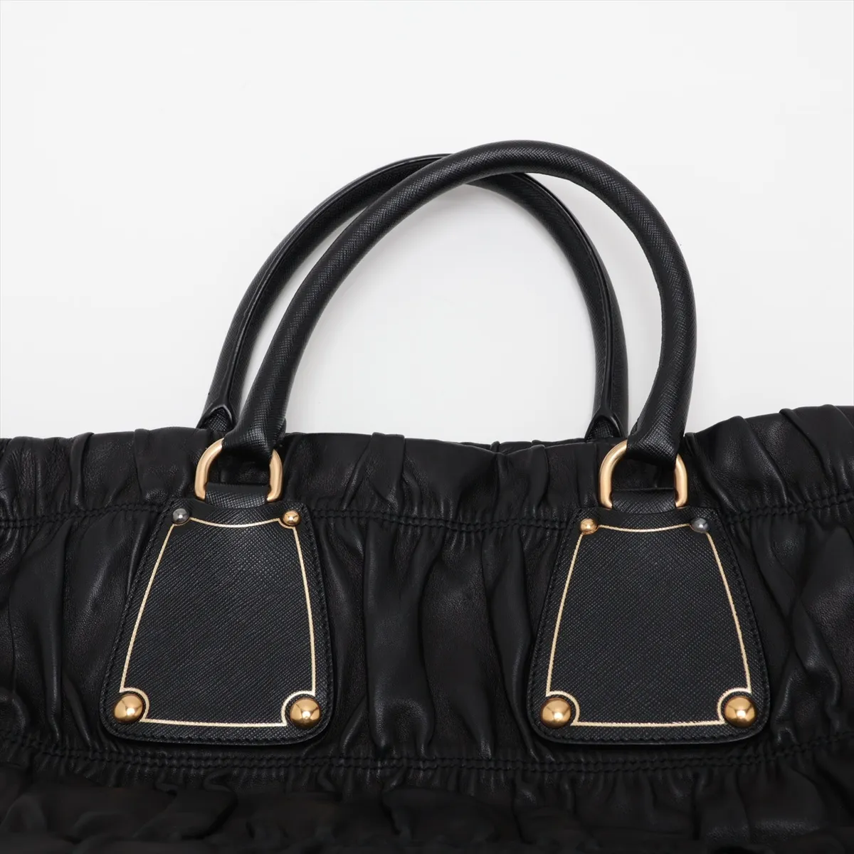 Nappa Gaufre Leather Handbag, Black — view 6