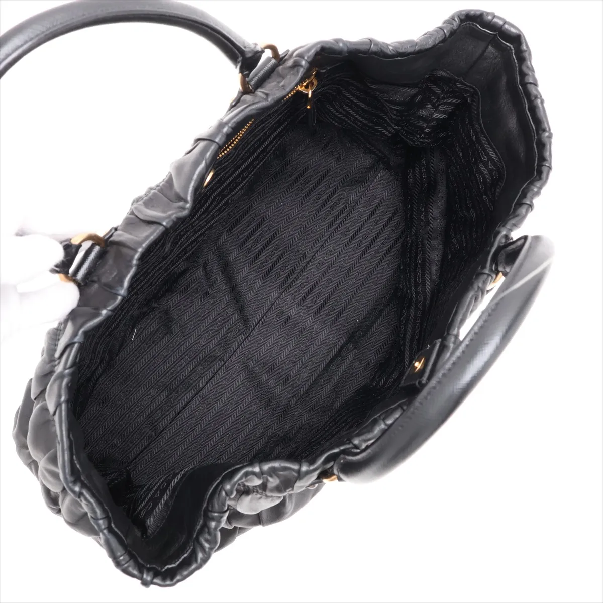 Nappa Gaufre Leather Handbag, Black — view 7