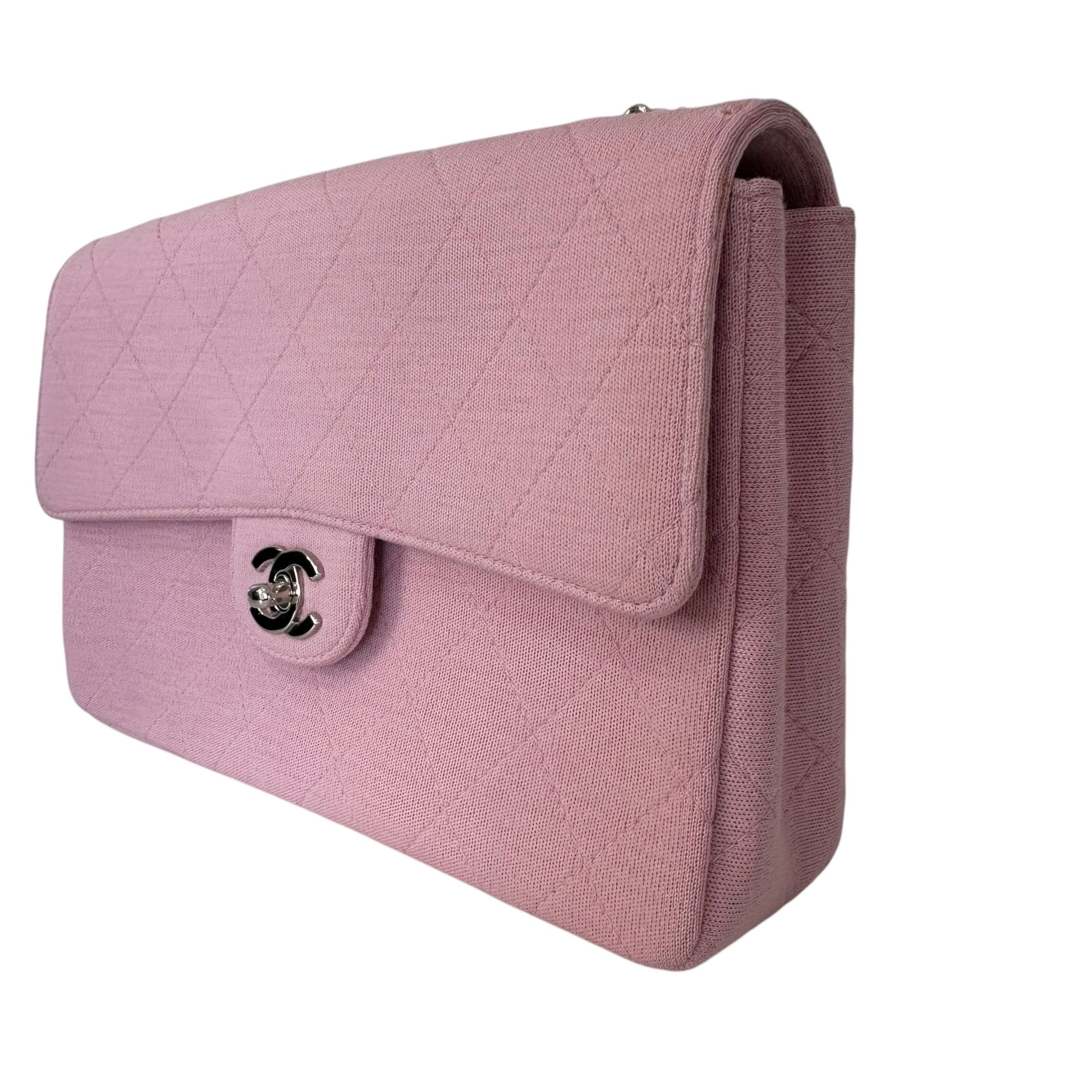 Matelassé Cotton Single Flap Single Chain Bag, Pink — view 3