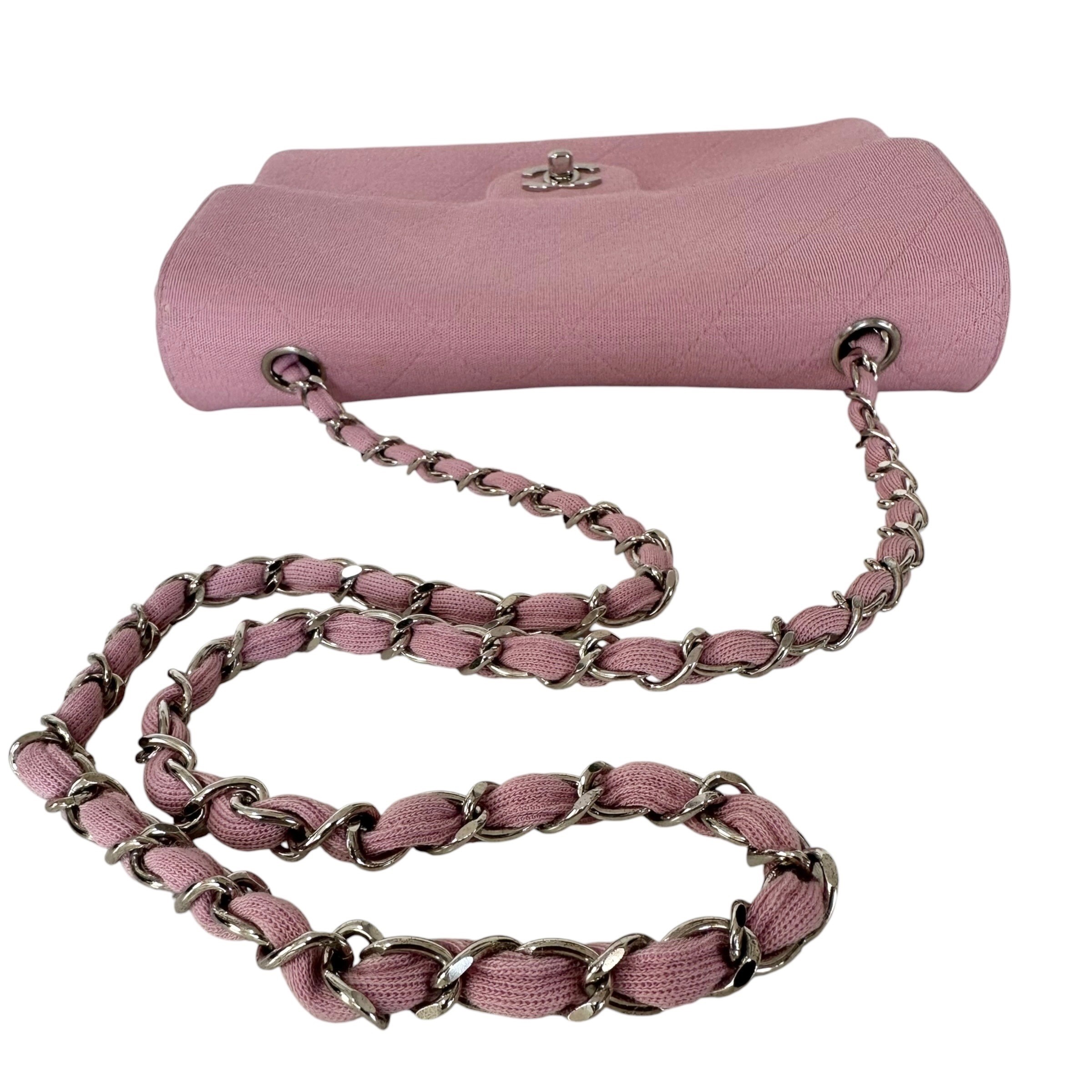 Matelassé Cotton Single Flap Single Chain Bag, Pink — view 5