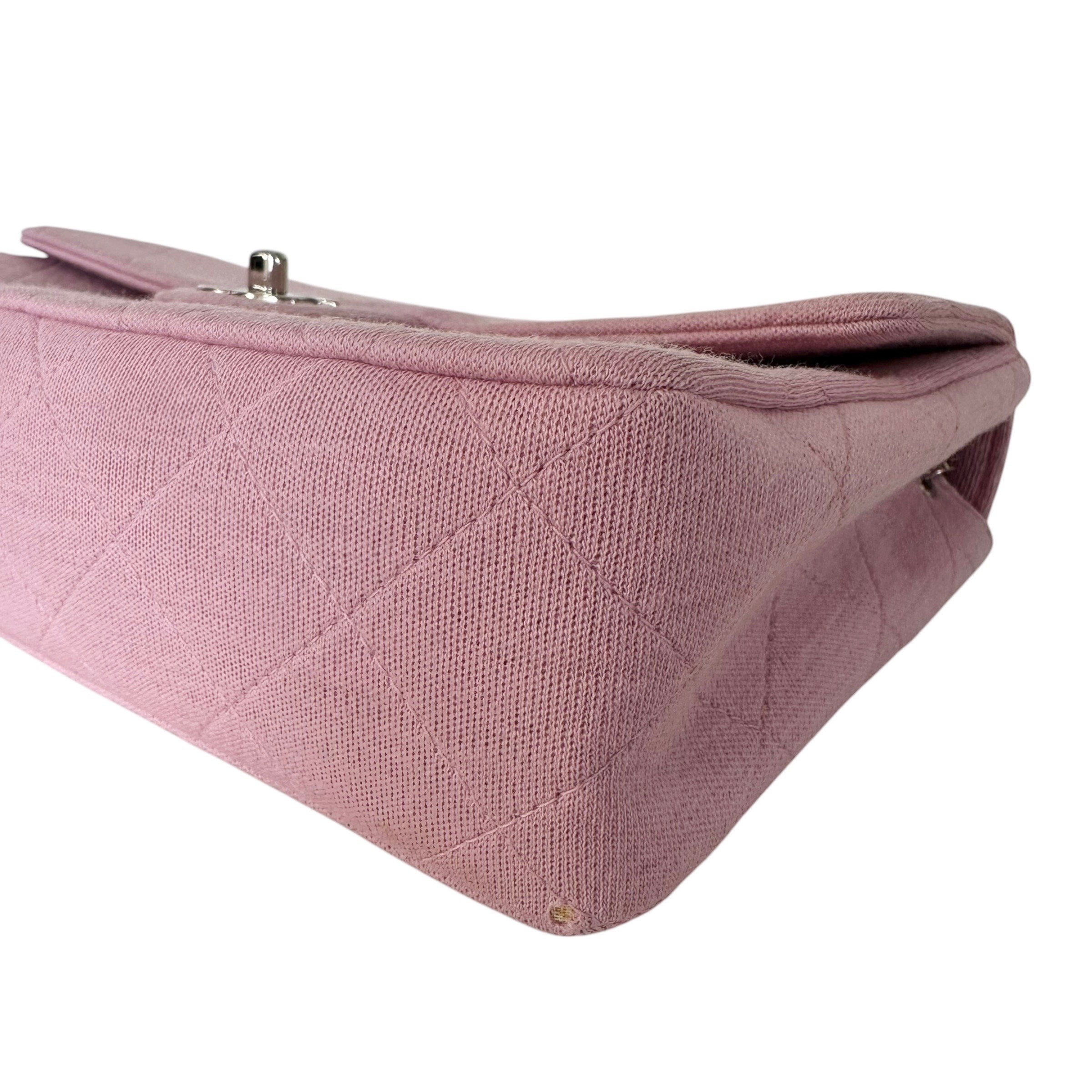 Matelassé Cotton Single Flap Single Chain Bag, Pink — view 7