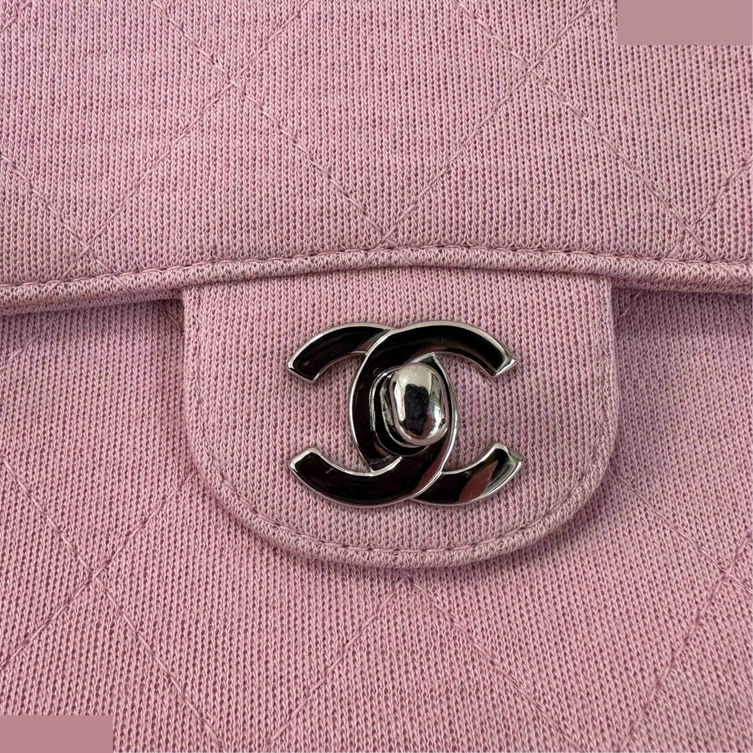 Matelassé Cotton Single Flap Single Chain Bag, Pink — view 8