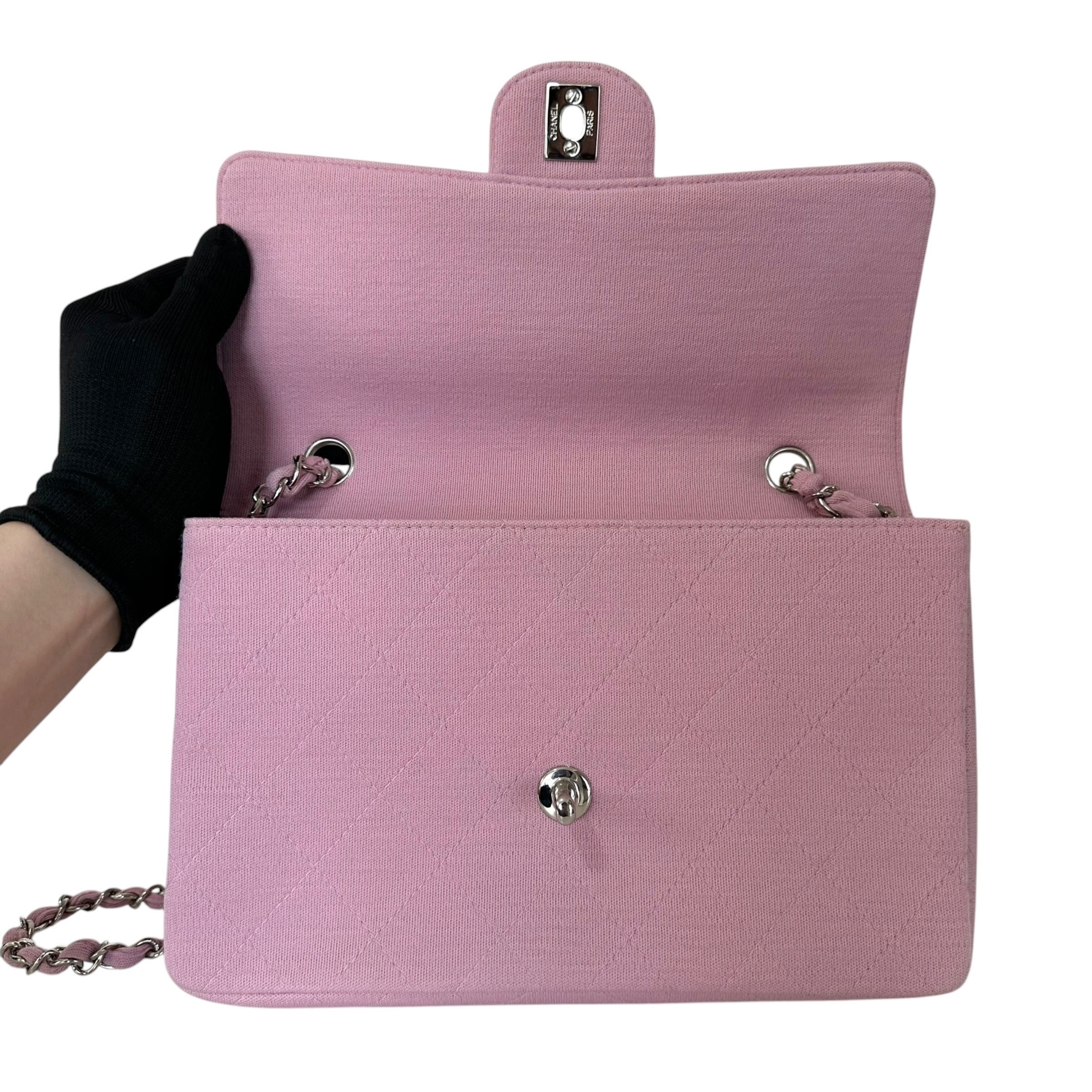 Matelassé Cotton Single Flap Single Chain Bag, Pink — view 9