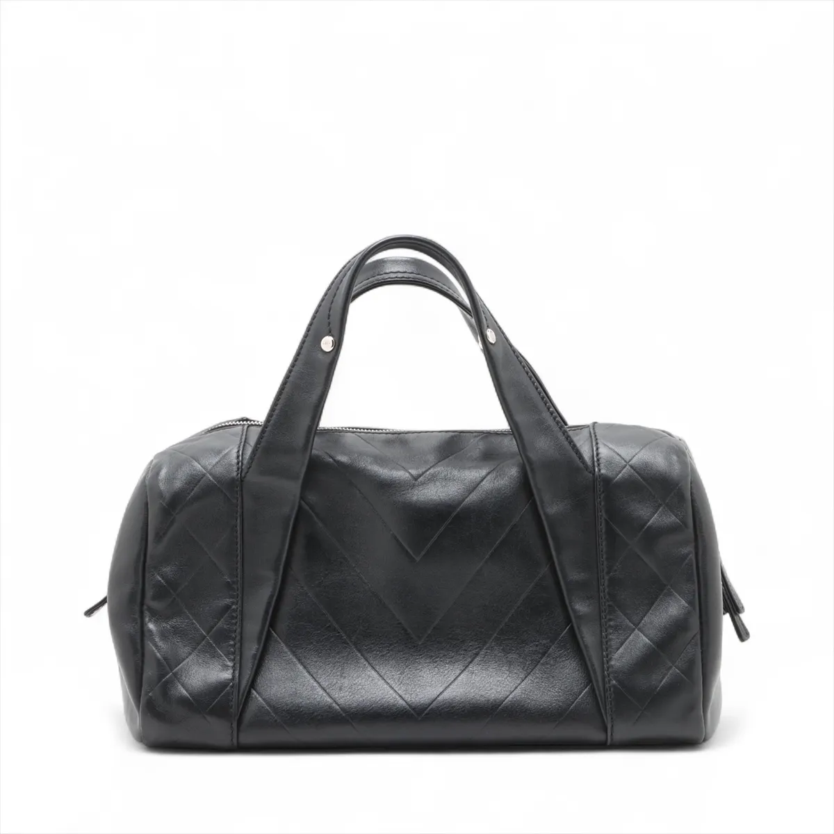 Chevron Leather Handbag, Black with Silver Hardware, 10876786 (Serial Number in the 10s) — view 2
