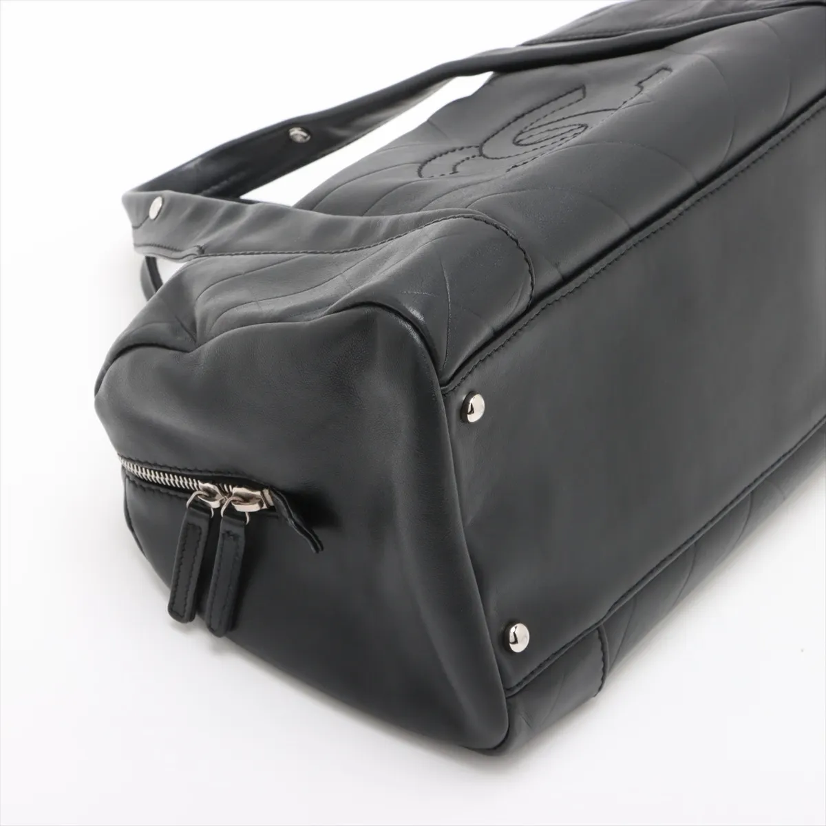 Chevron Leather Handbag, Black with Silver Hardware, 10876786 (Serial Number in the 10s) — view 4