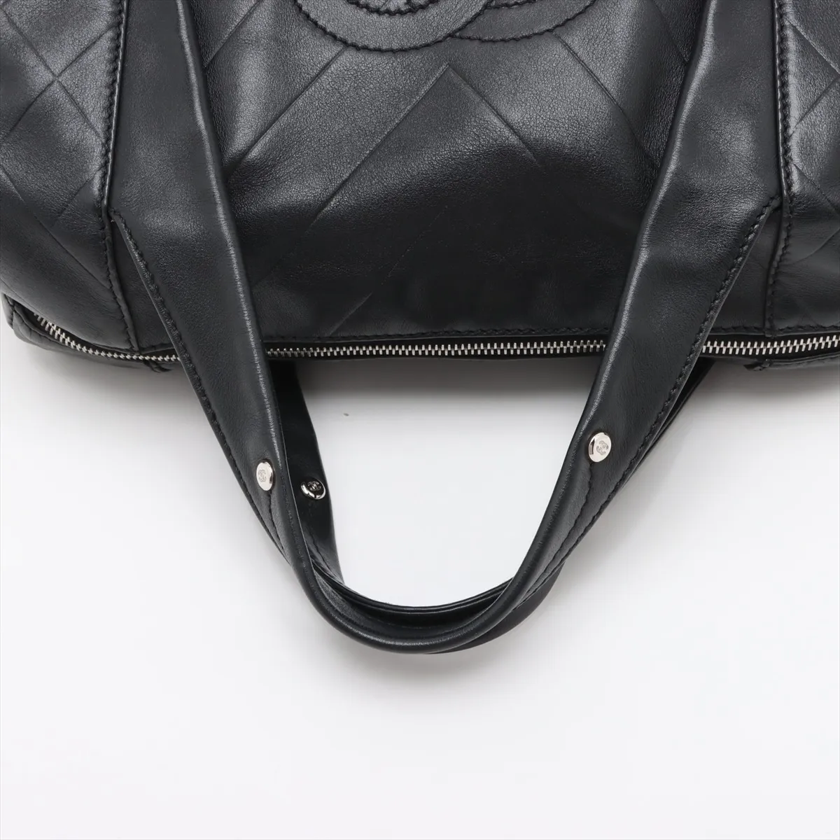 Chevron Leather Handbag, Black with Silver Hardware, 10876786 (Serial Number in the 10s) — view 5