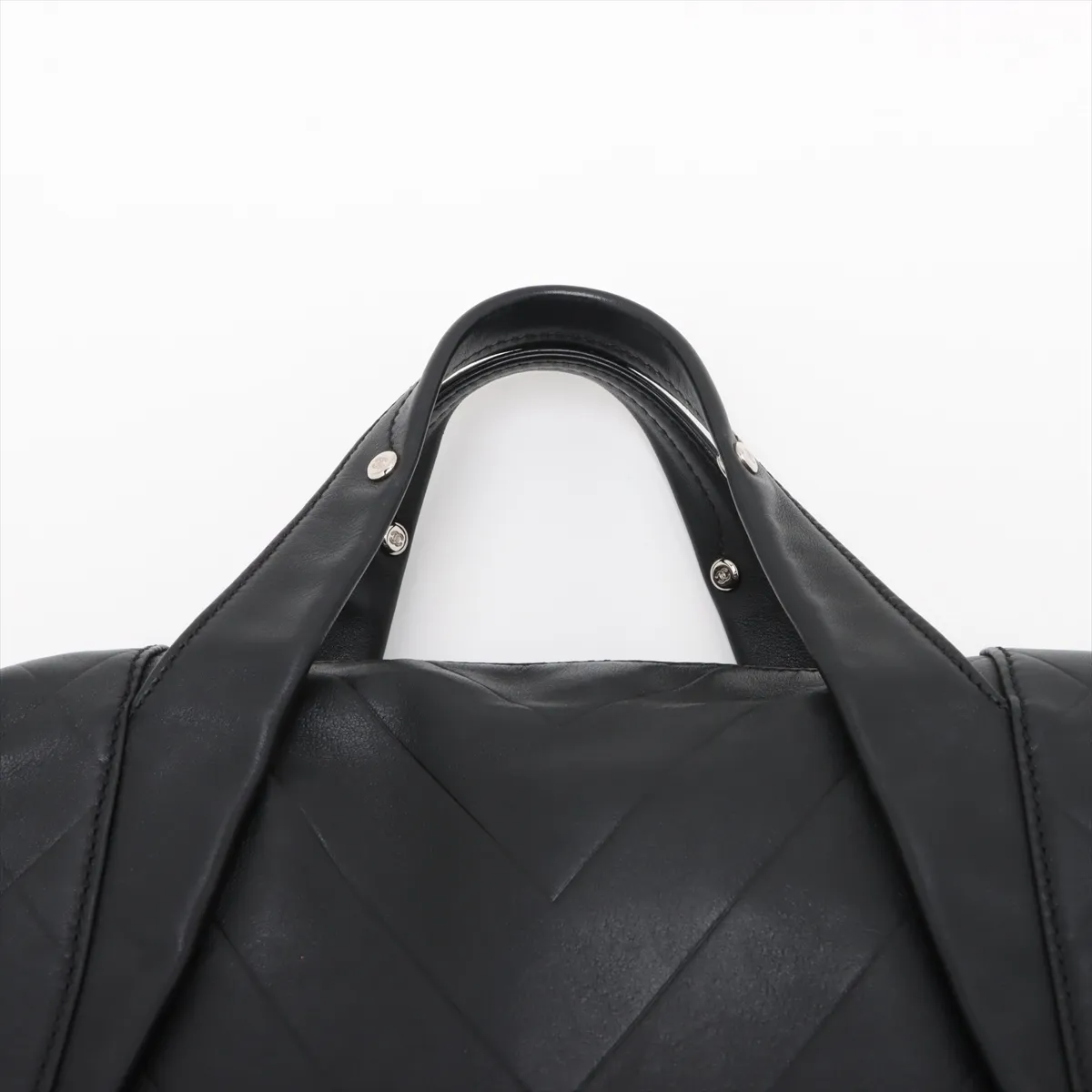 Chevron Leather Handbag, Black with Silver Hardware, 10876786 (Serial Number in the 10s) — view 6