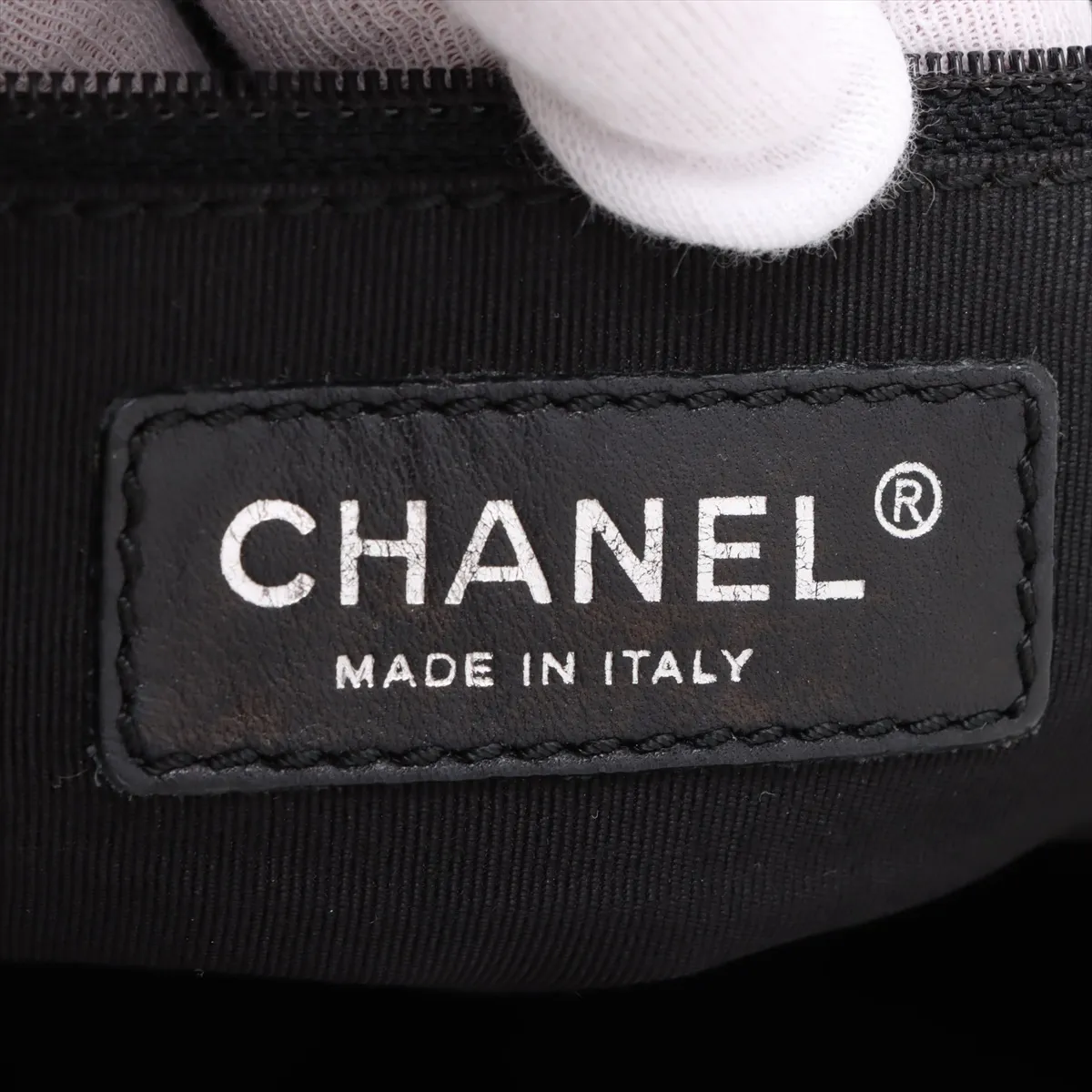 Chevron Leather Handbag, Black with Silver Hardware, 10876786 (Serial Number in the 10s) — view 9