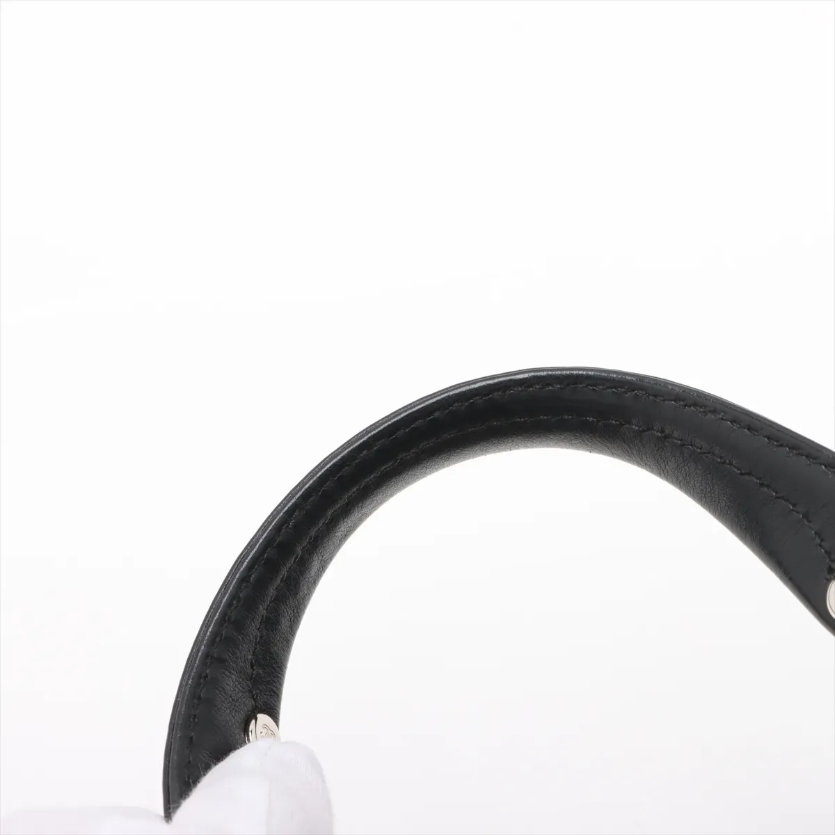 Chevron Leather Handbag, Black with Silver Hardware, 10876786 (Serial Number in the 10s) — view 10