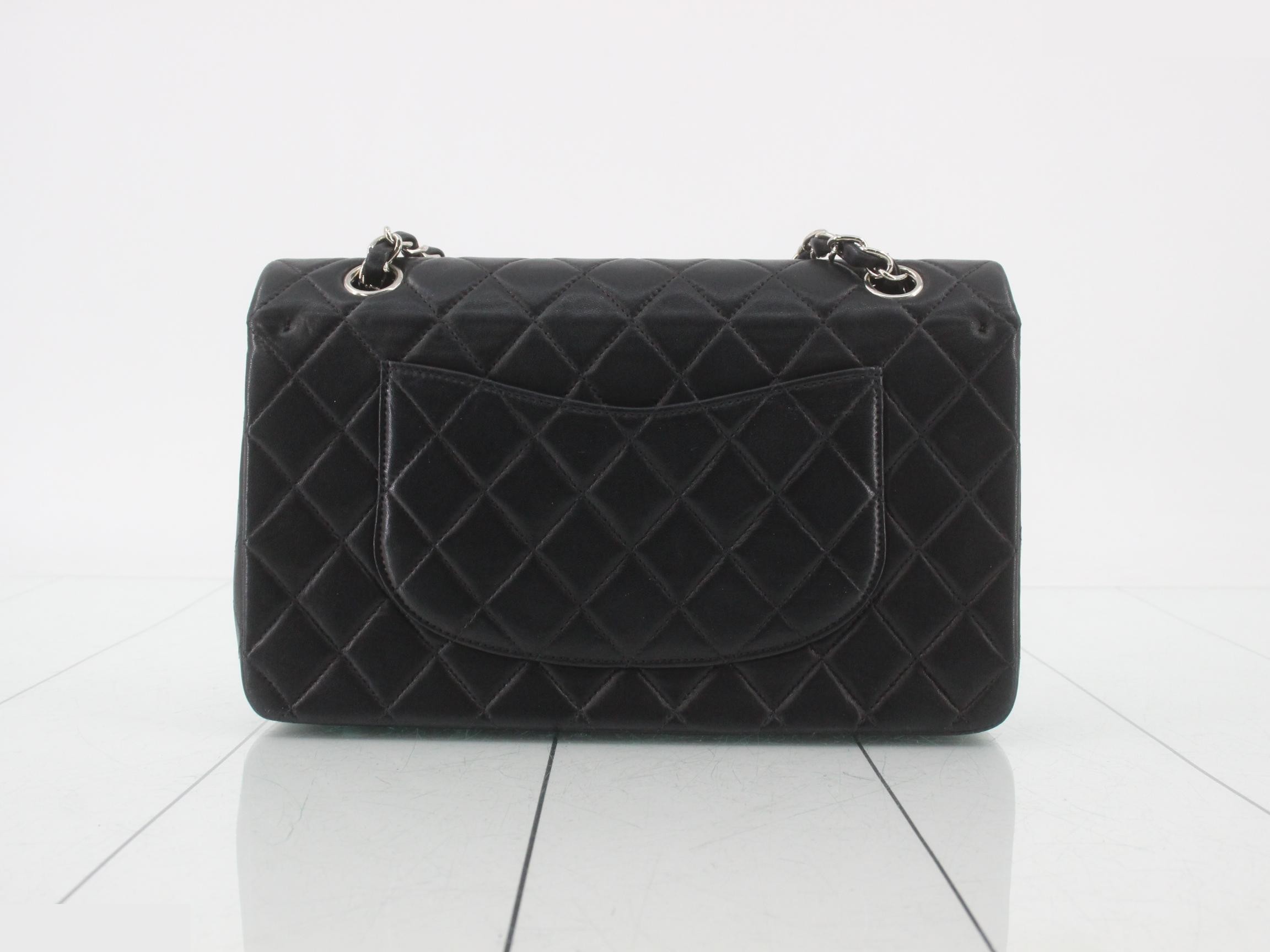 Matelassé 25 Double Chain Shoulder Bag, Double Flap, Lambskin, Black, Silver Hardware, Series 6 — view 2