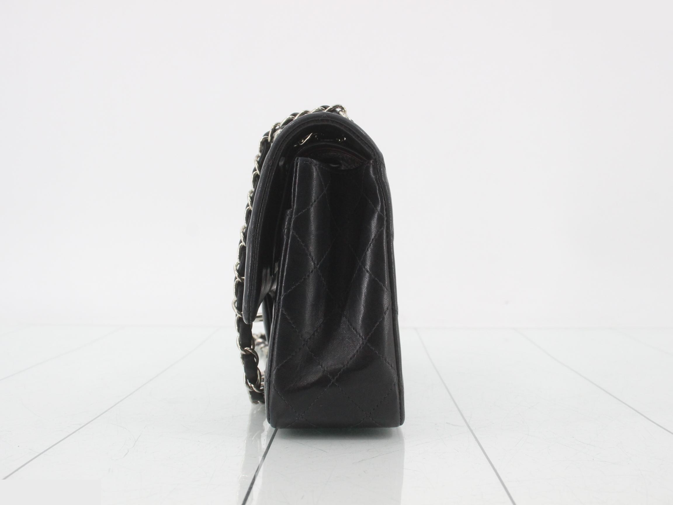 Matelassé 25 Double Chain Shoulder Bag, Double Flap, Lambskin, Black, Silver Hardware, Series 6 — view 3
