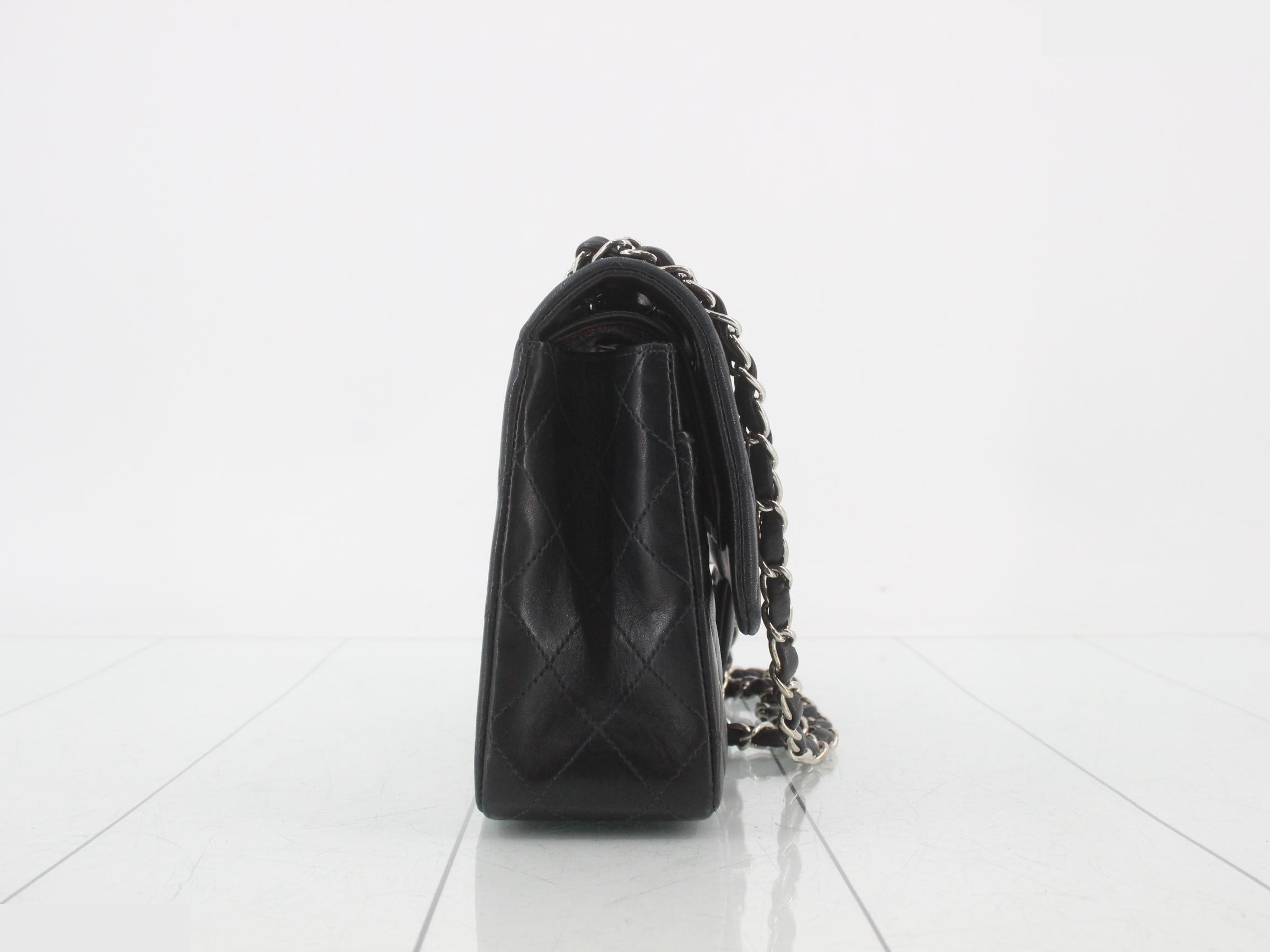 Matelassé 25 Double Chain Shoulder Bag, Double Flap, Lambskin, Black, Silver Hardware, Series 6 — view 4