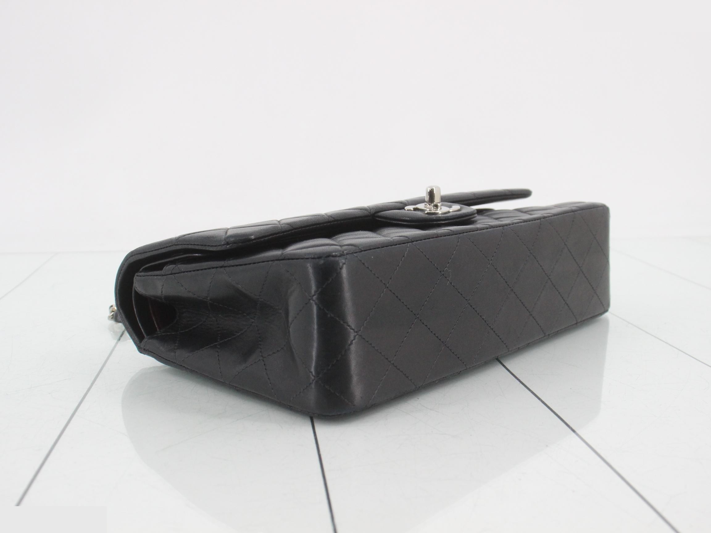 Matelassé 25 Double Chain Shoulder Bag, Double Flap, Lambskin, Black, Silver Hardware, Series 6 — view 5