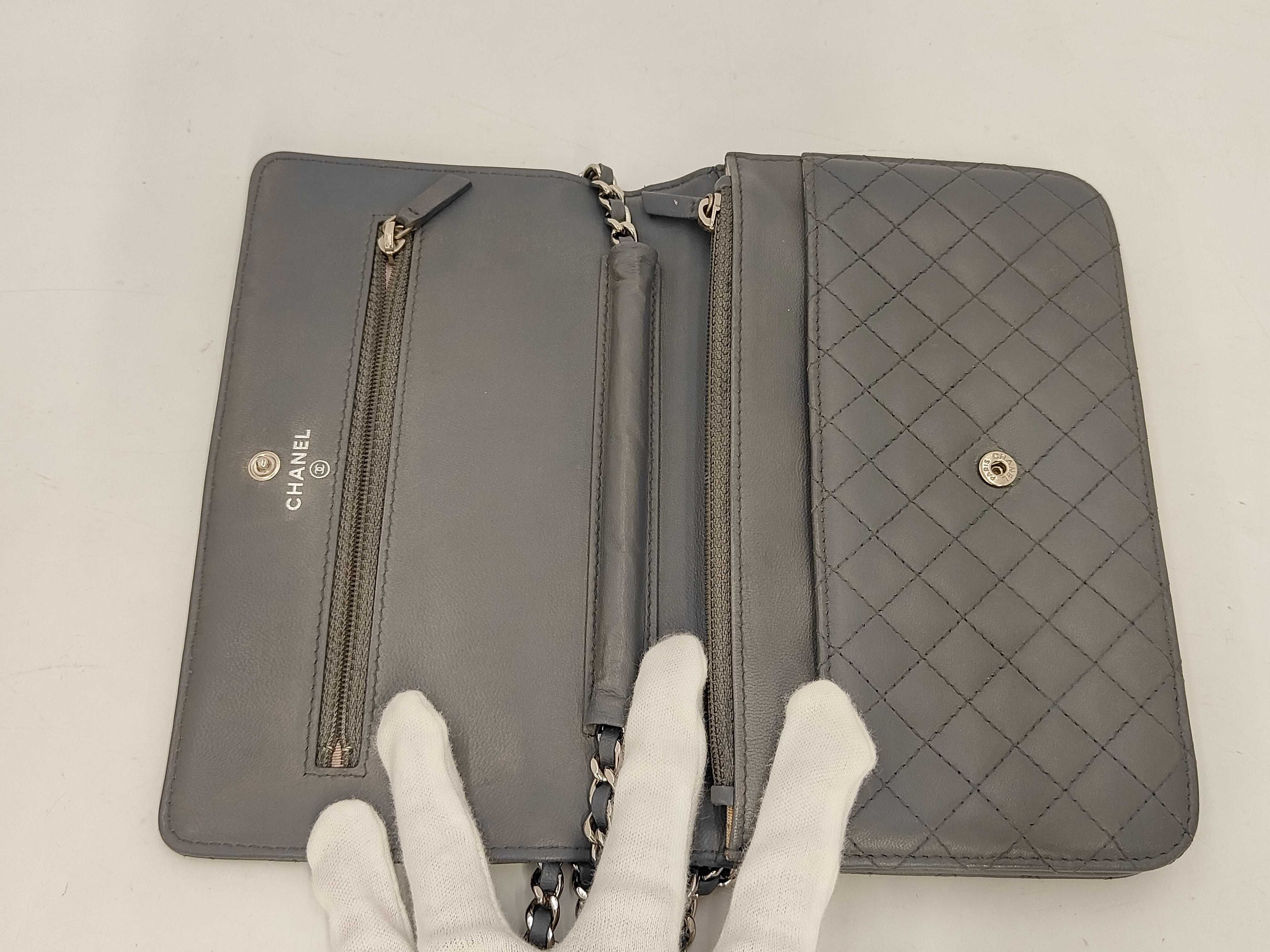 Chain Wallet, Gray Lambskin Shoulder Bag — view 11