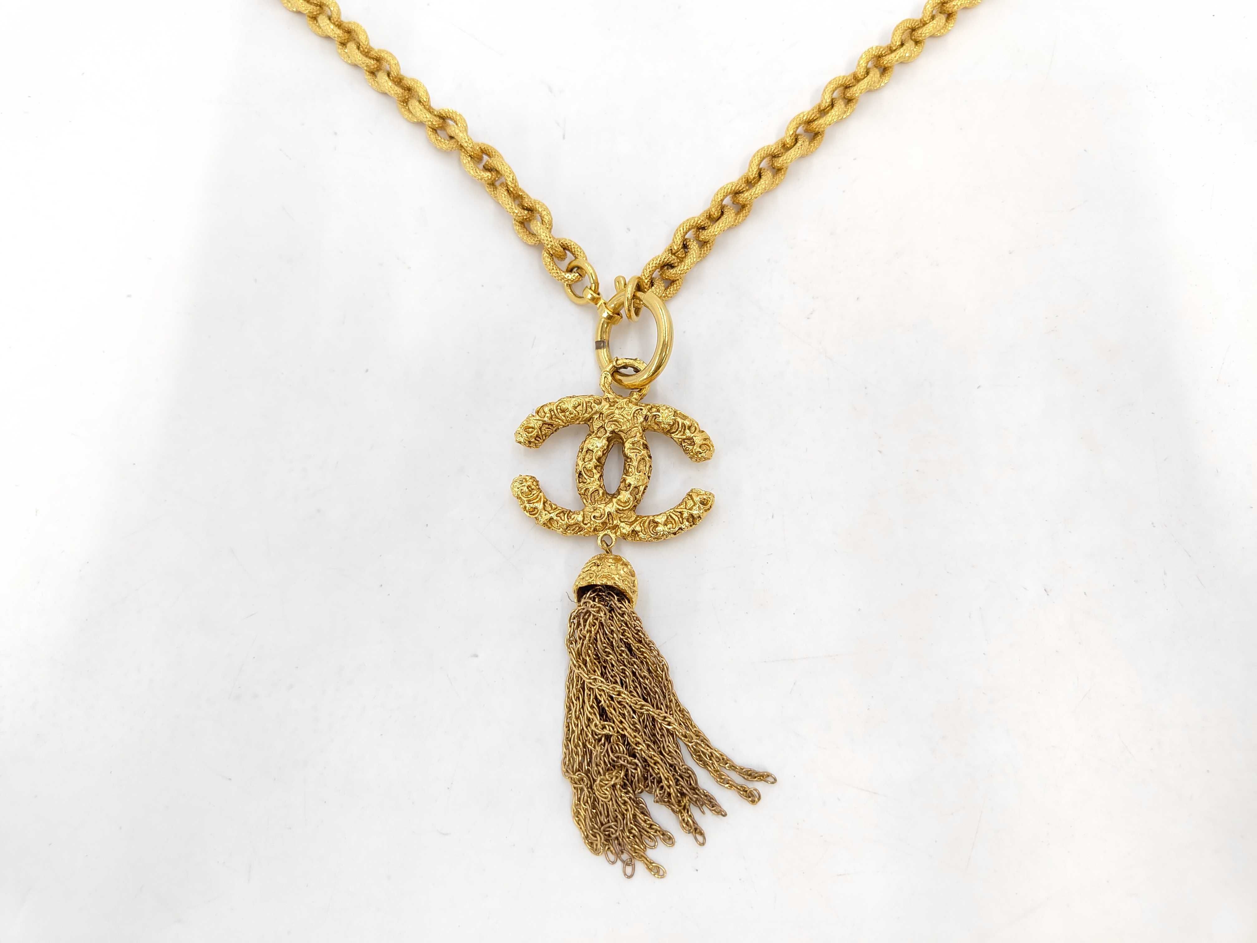 Vintage Long Necklace, Gold, Coco Mark, Fringe, 95A Necklace — view 2