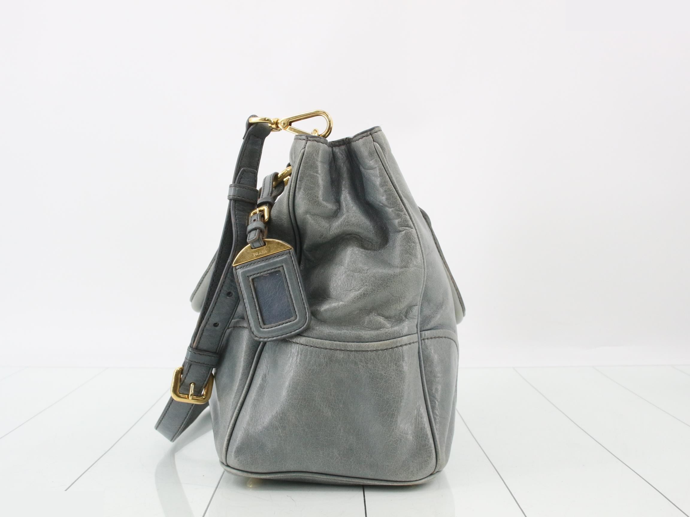 Other lines: 2-way bag with long strap, leather, blue — view 3